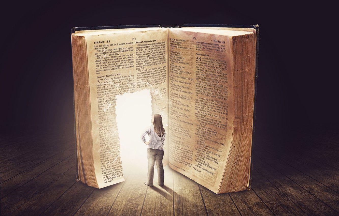 1332x850 Wallpaper girl, creative, table, the door, book image for desktop, section разное