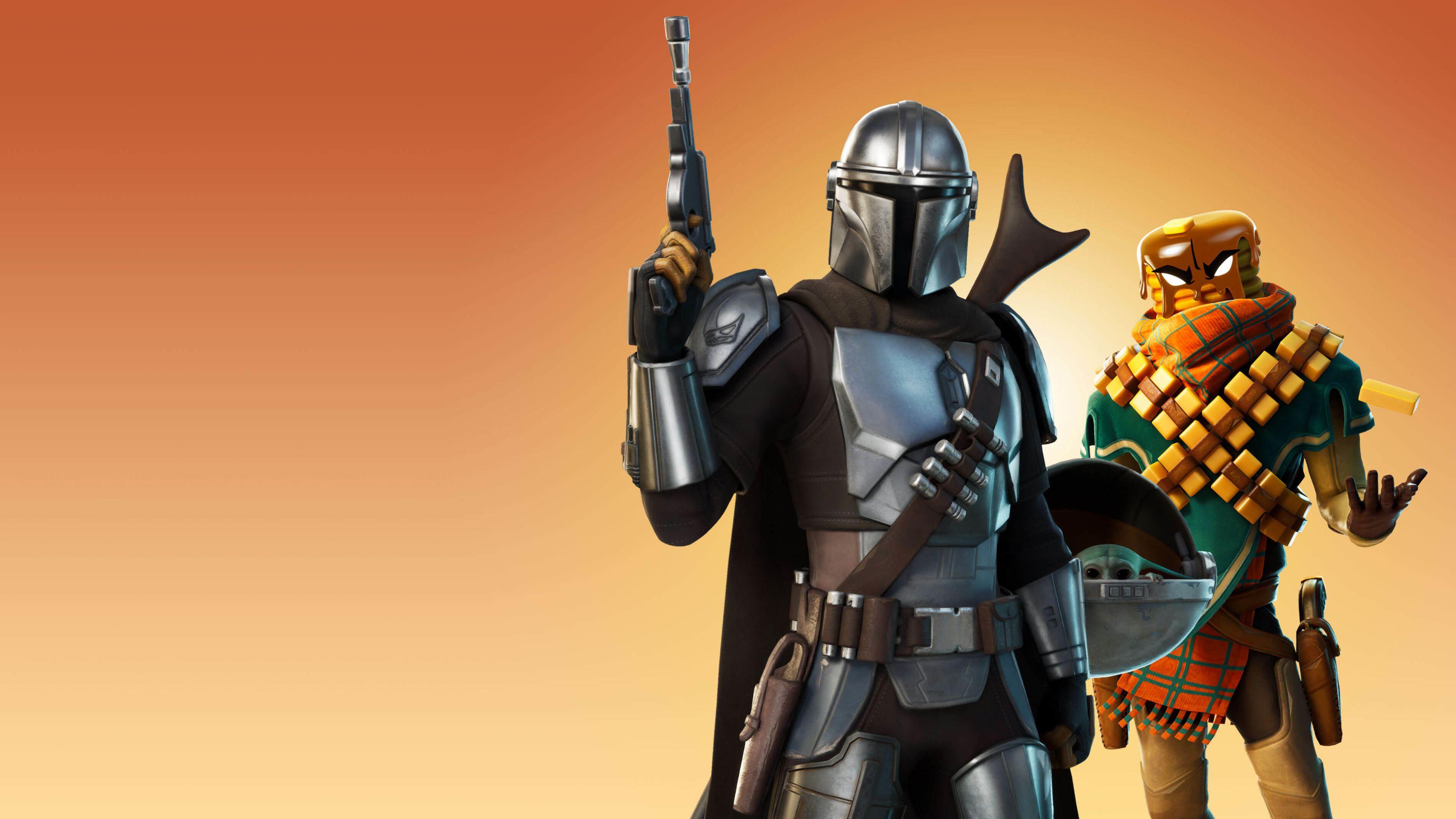 3840x2160 Mandalorian and Man Cake 4K HD Fortnite Wallpaper