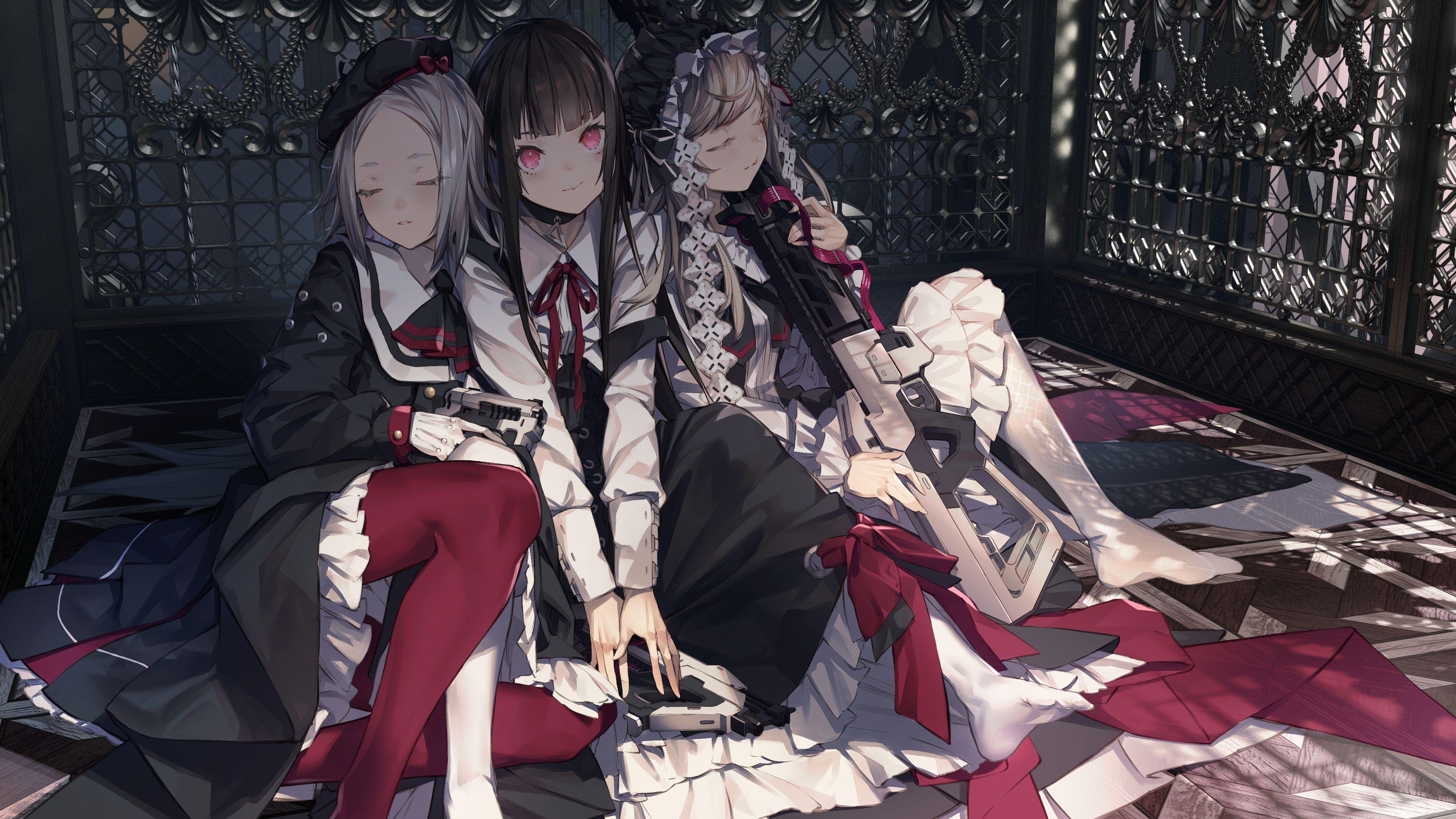 3840x2160 Miya Ki (miya Key) Gothic Lolita Gun Lolita Fashion Pantyhose Skirt Lift Uniform Wallpaper