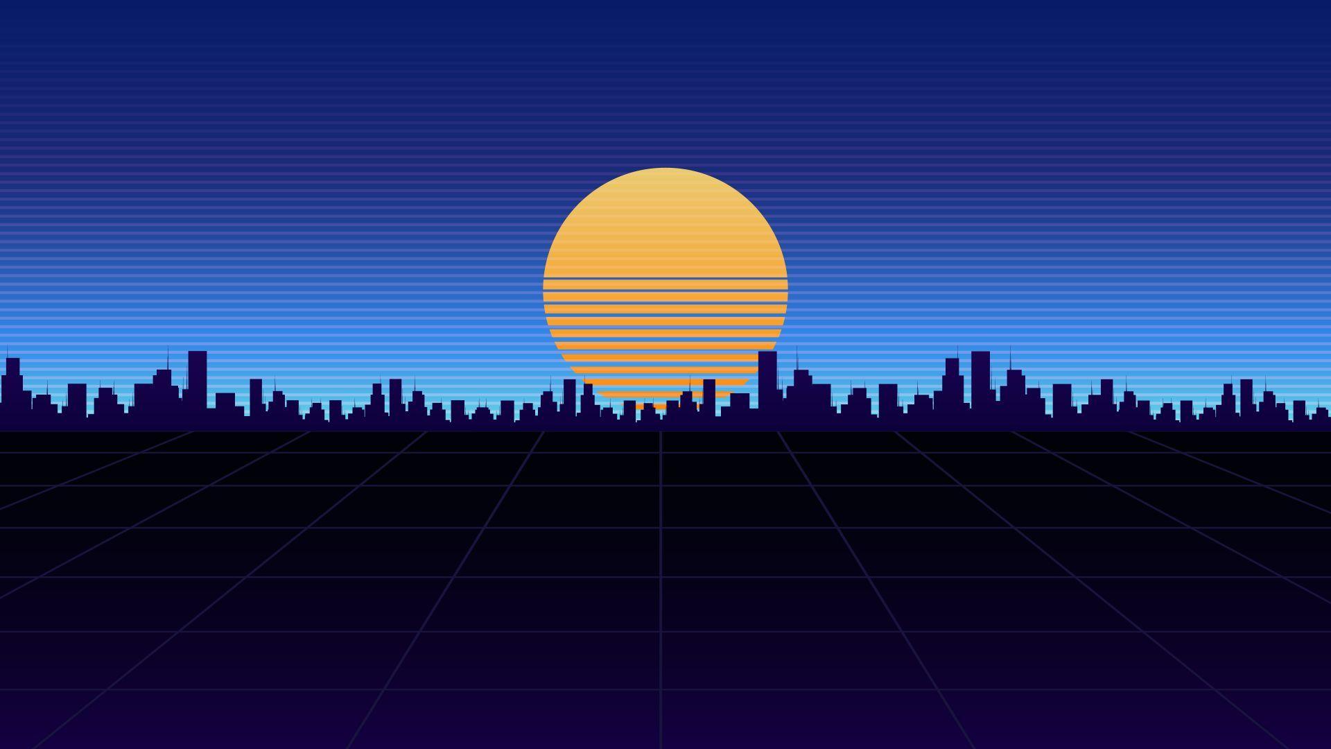 1920x1080 Desktop wallpaper city view, synthwave, moon, silhouette, HD image, picture, background, 2a3ada