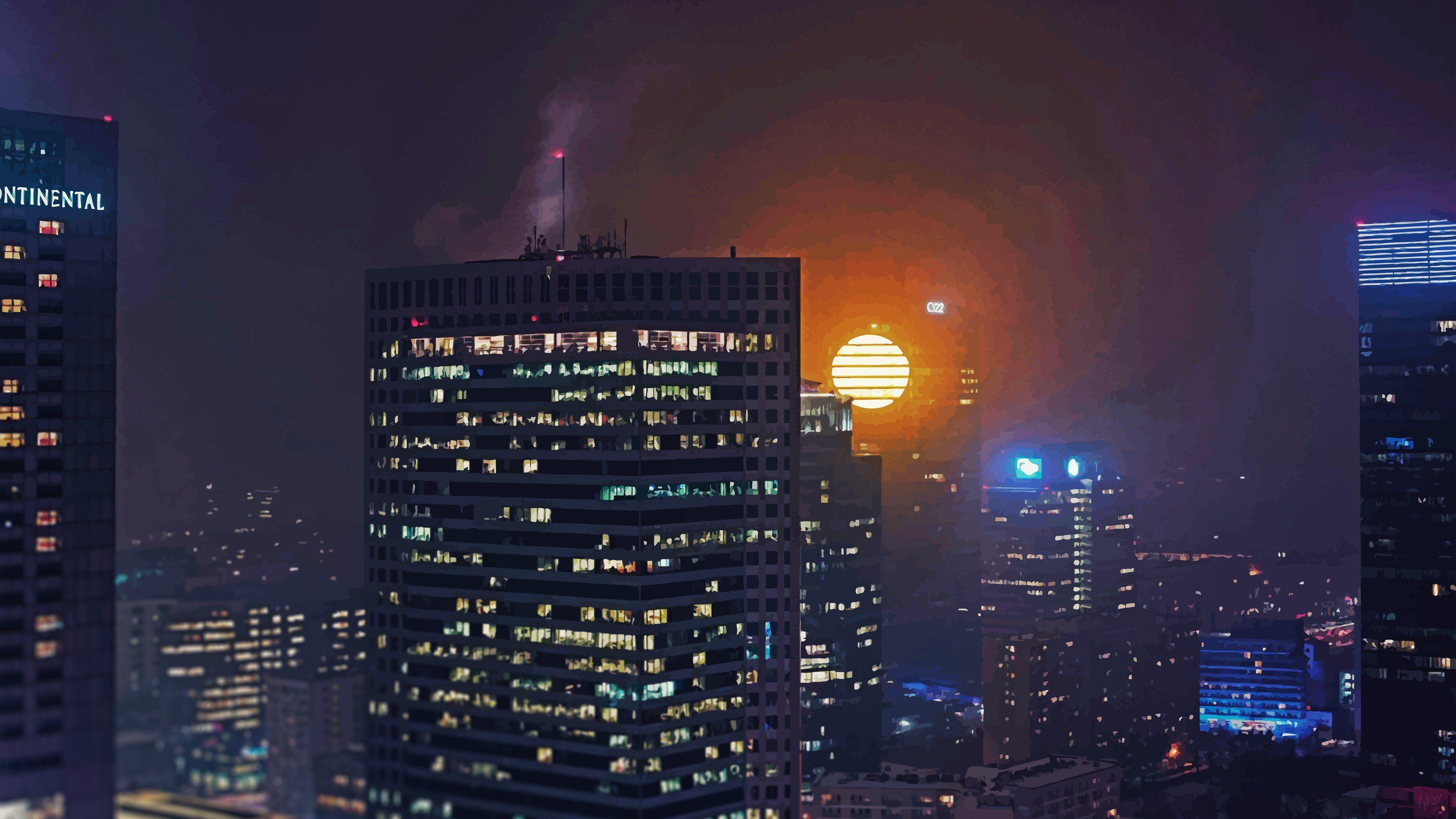 3840x2160 3840x2160 city warsaw building synth cyberpunk sun wallpaper JPG 637 kB