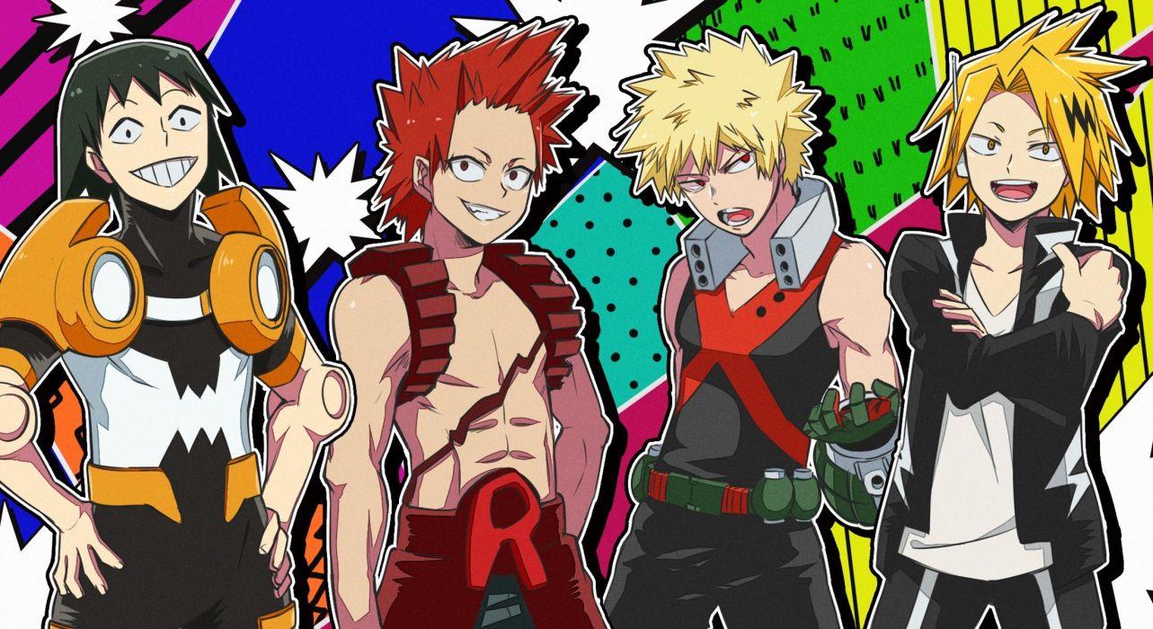 1283x700 agehacat all male bakugou katsuki black eyes black hair blonde hair kaminari denki kirishima eijirou male red eyes red hair sero hanta short hair wallpaperx1200