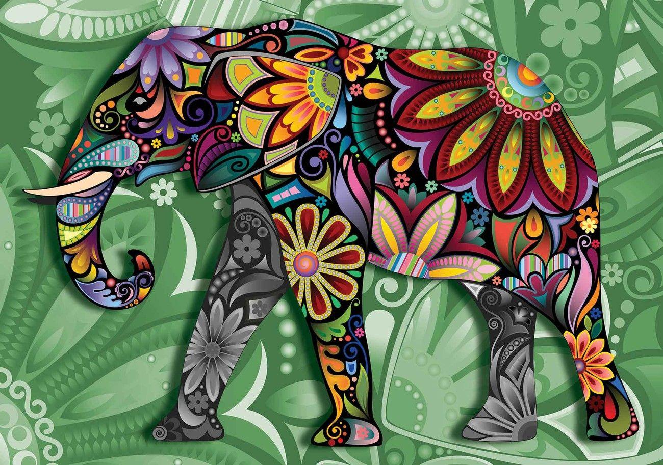 1300x913 Elephant Flowers Abstract Colours Wall Paper Mural