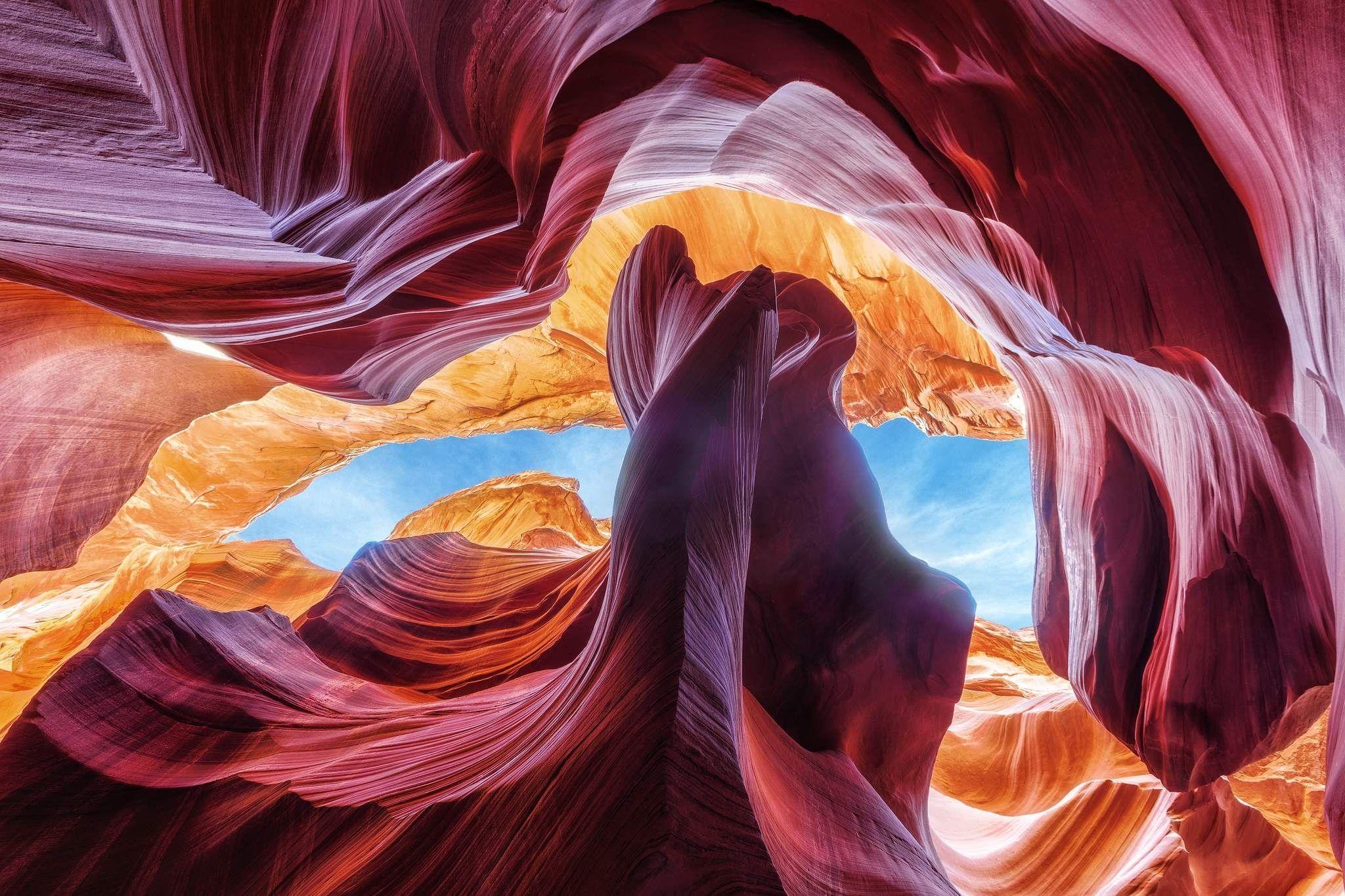 2048x1365 Antelope Canyon, erosion, Arizona, desert, rocks, spiral rocks, colors, sky, geology, beautiful wallpaper