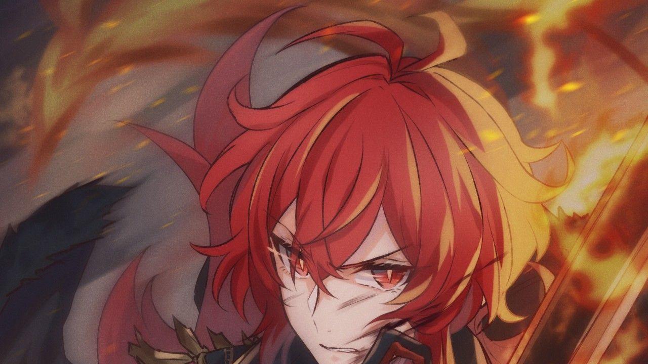 1280x720 Red Hair Diluc Games HD Genshin Impact Wallpaper