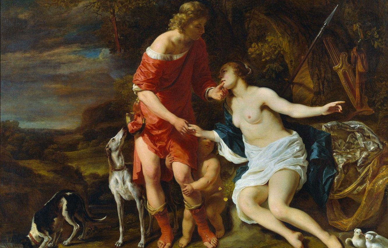 1332x850 Wallpaper picture, mythology, Venus and Adonis, Ferdinand Pain image for desktop, section живопись