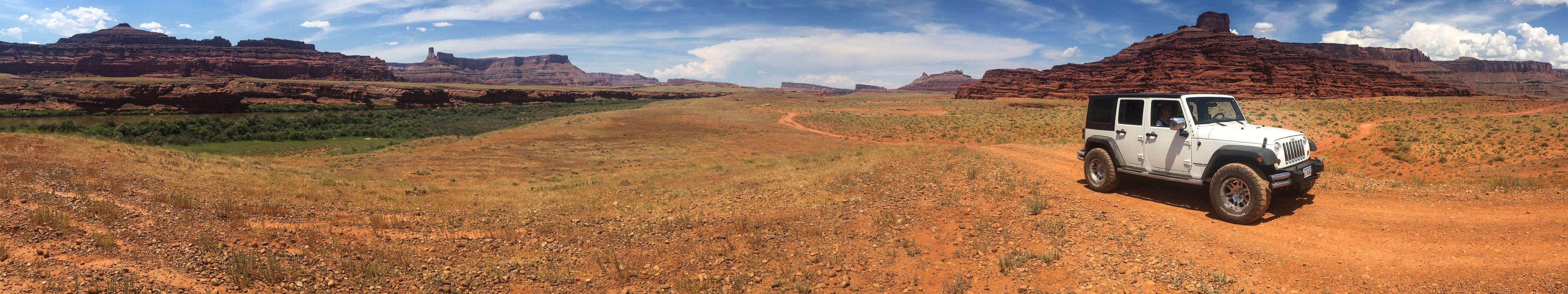 5760x1080 desert, Rocks, Sand, Car, Grass, Mountains, Sky, Panorama, USA, North America Wallpaper HD / Desktop and Mobile Background