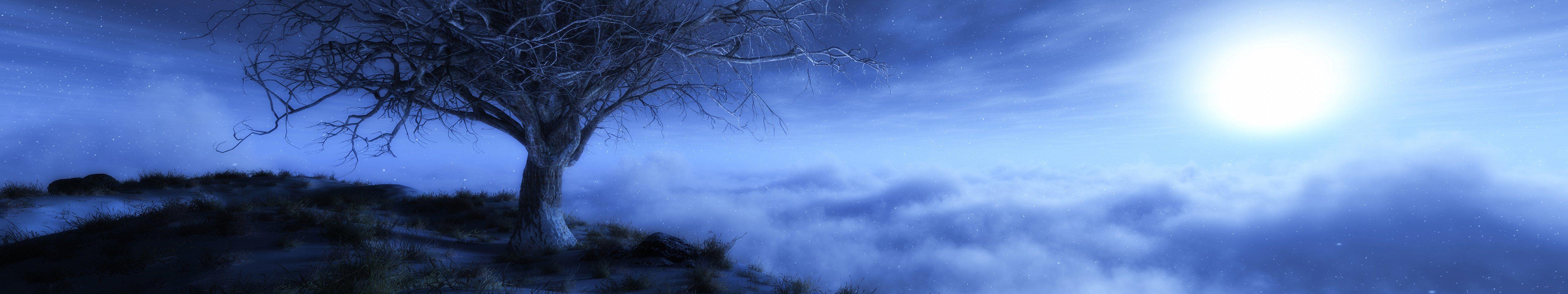 5760x1080 Triple monitor screen wallpaper nature blue tree arbre wallpaperx1080