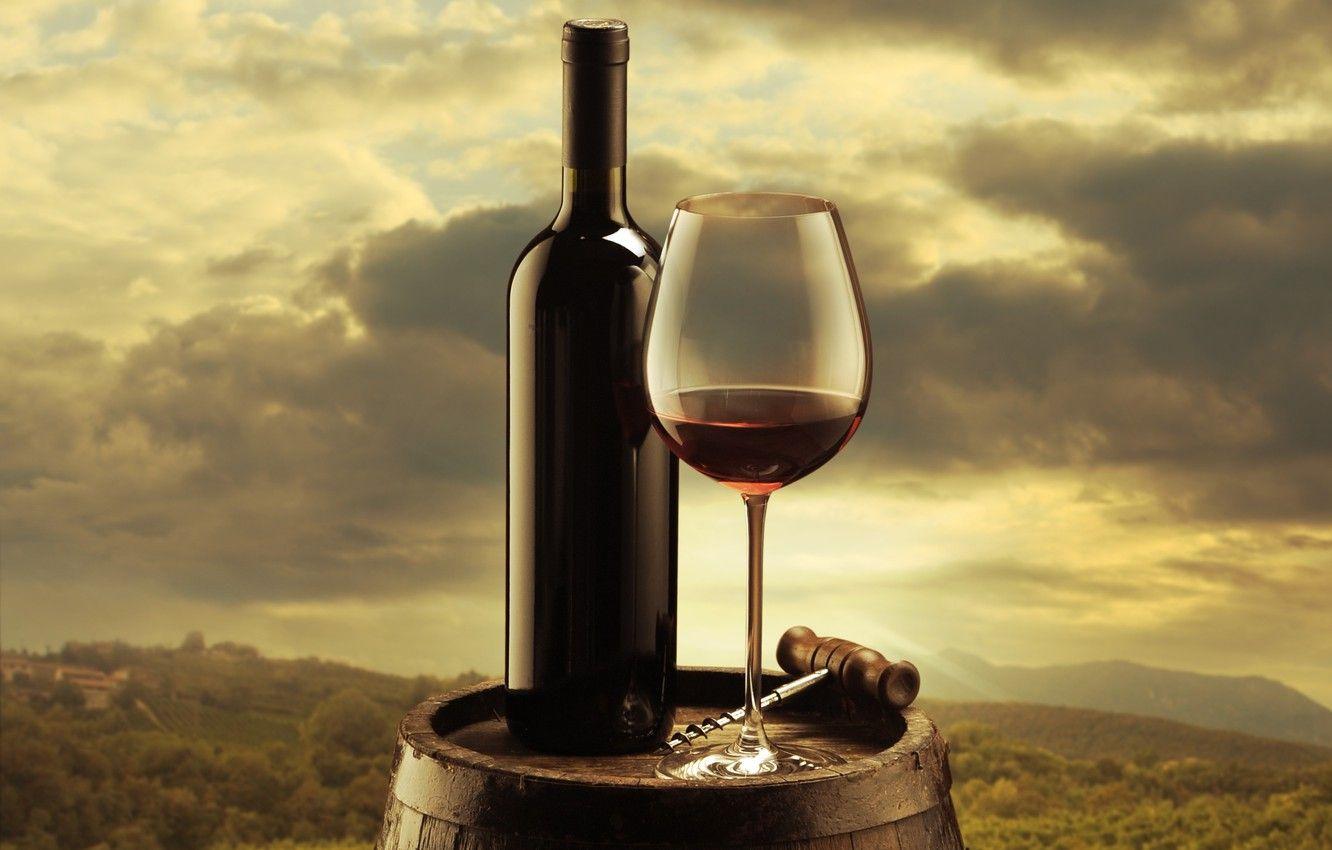 1332x850 Wallpaper the sky, clouds, background, wine, red, glass, bottle, barrel, corkscrew, the vineyards image for desktop, section разное