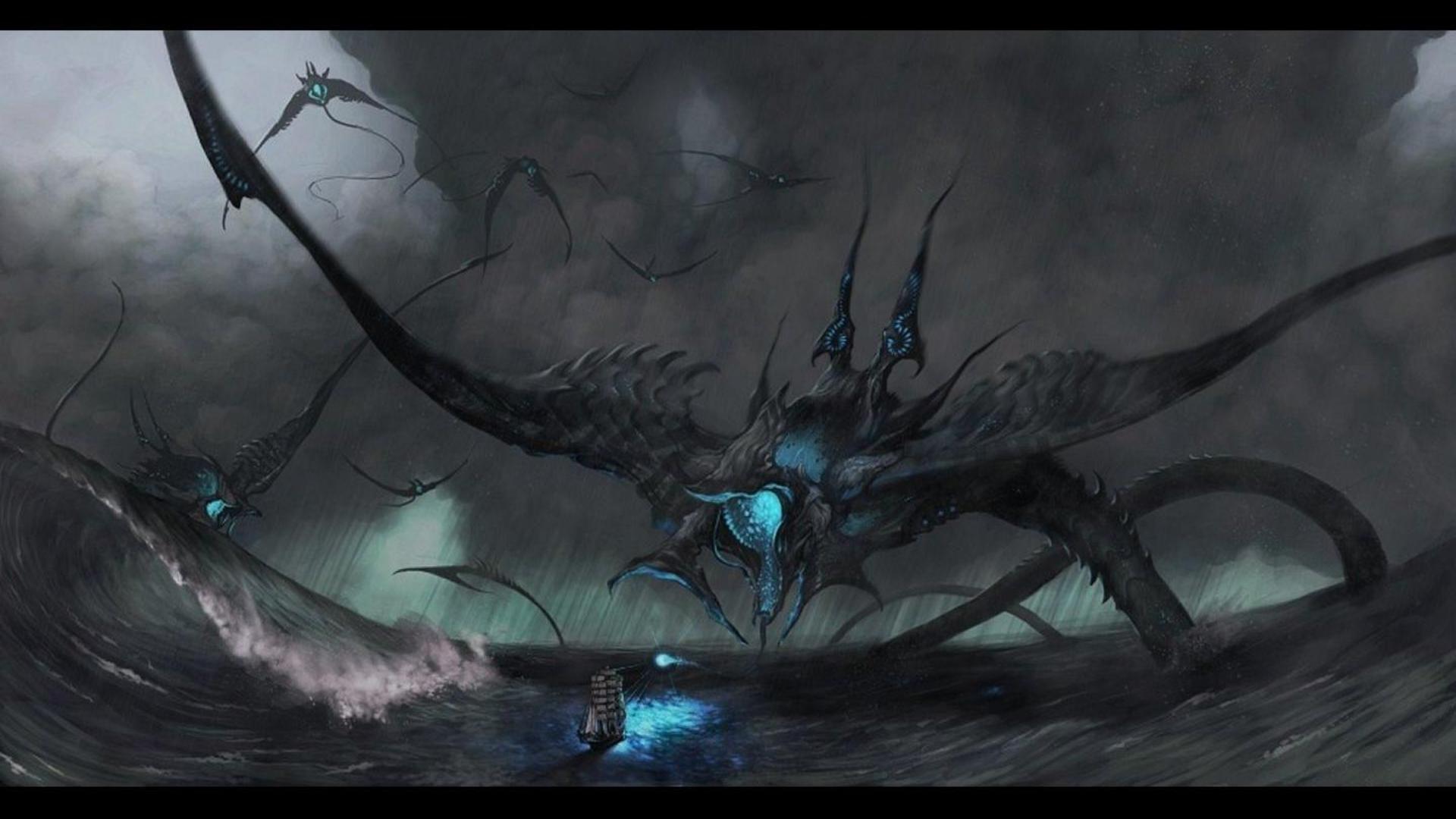 1920x1080 Sea monsters attacking ship wallpaper, fantasy HD wallpaper