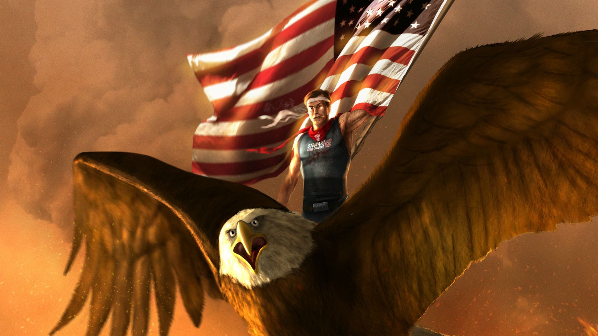 1919x1079 Desktop wallpaper: Drawing, American Flag, Misc, Political, Bald Eagle, Eagle, Flag, Stephen Colbert 4K free download for PC. 530825