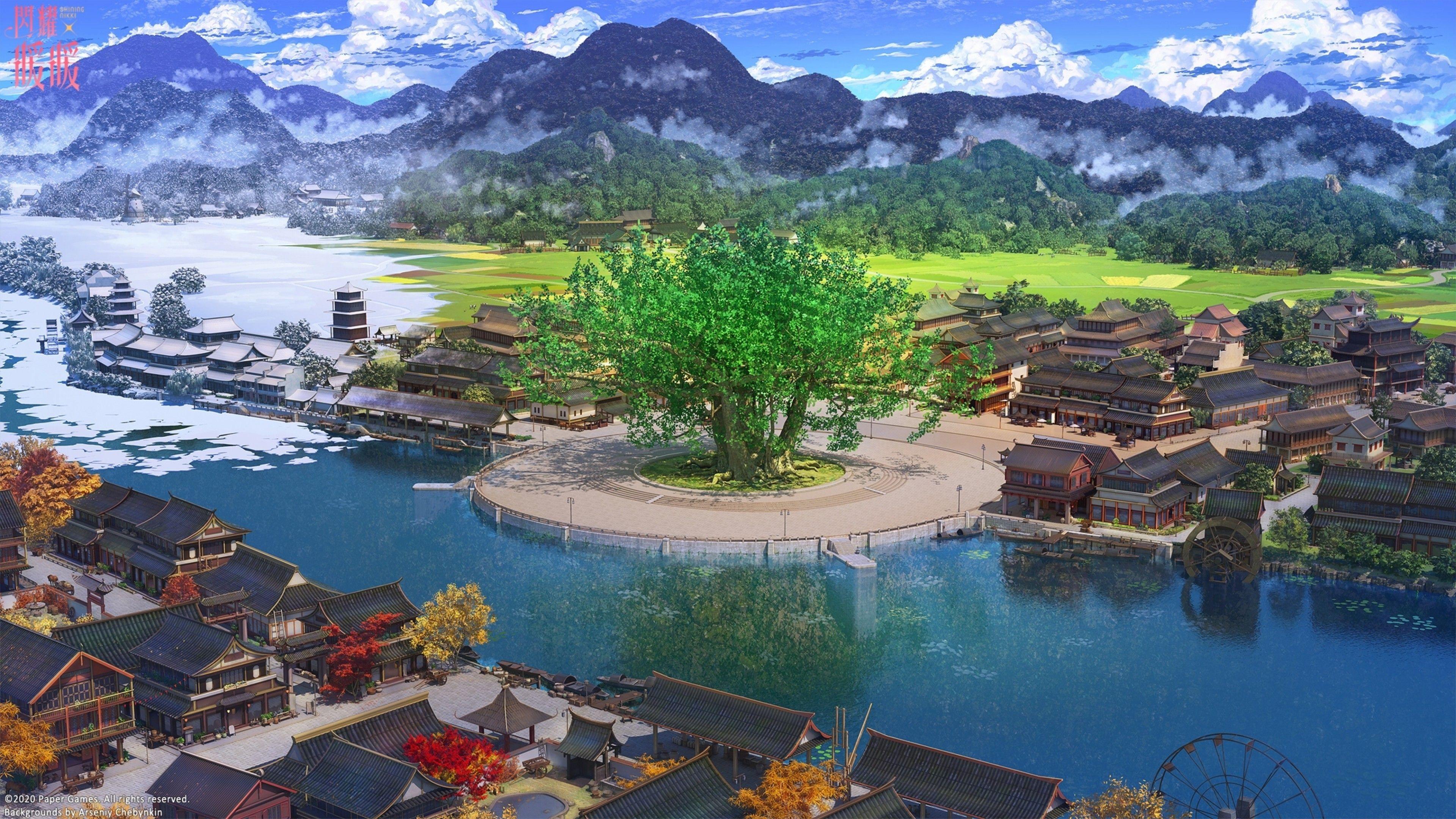 3840x2160 Download 3840x2160 Shining Nikki, Asian City, Buildings, Autumn, Mountain, Winter, Summer Wallpaper for UHD TV