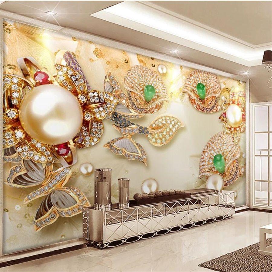 900x900 Custom wallpaper 3D gold glazed diamond flower jewelry TV background wall 3D soft bag luxury gold diamond flowers 3D wallpaper. Wallpaper