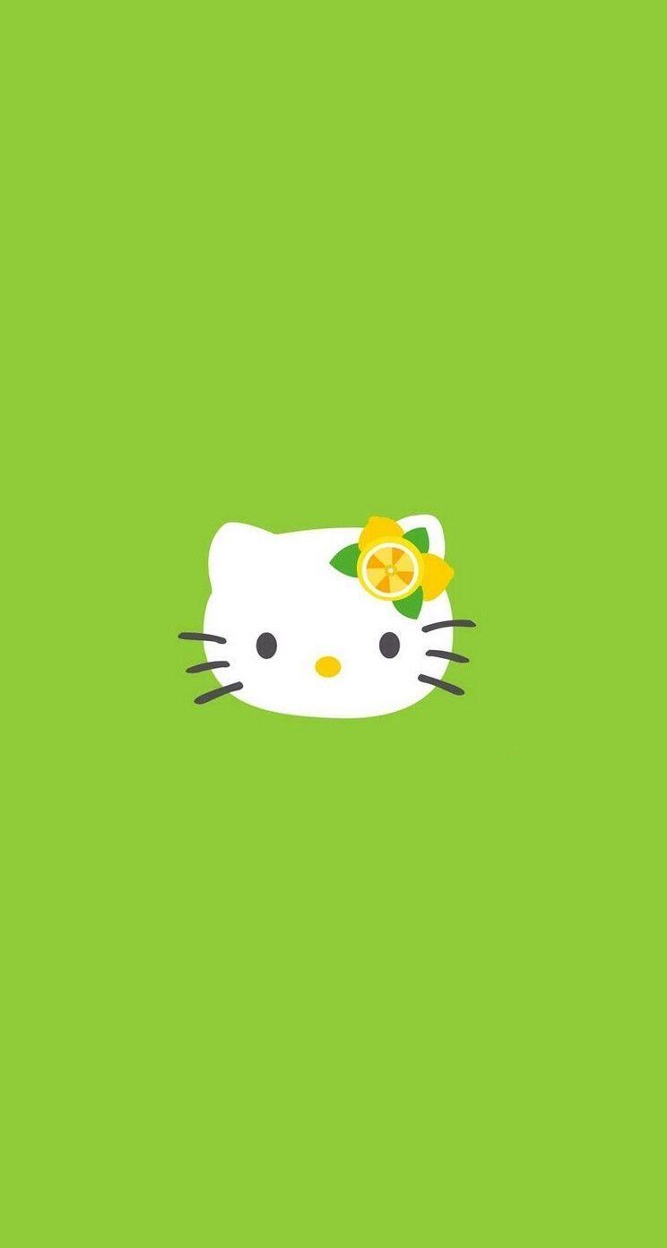 744x1392 Minimal Lime Green White Kitty iPhone Phone Background with regard to Hello Kitty Background Gre. Hello kitty background, Hello kitty picture, Cartoon wallpaper