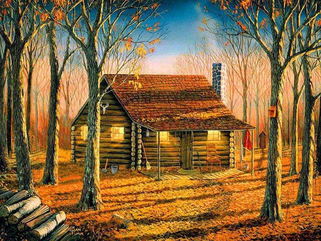 1024x768 Woodland cabin cottage foliage autumn calm HD Wallpaper 278 - The Cabin In The Autumn Woods Wallpaper