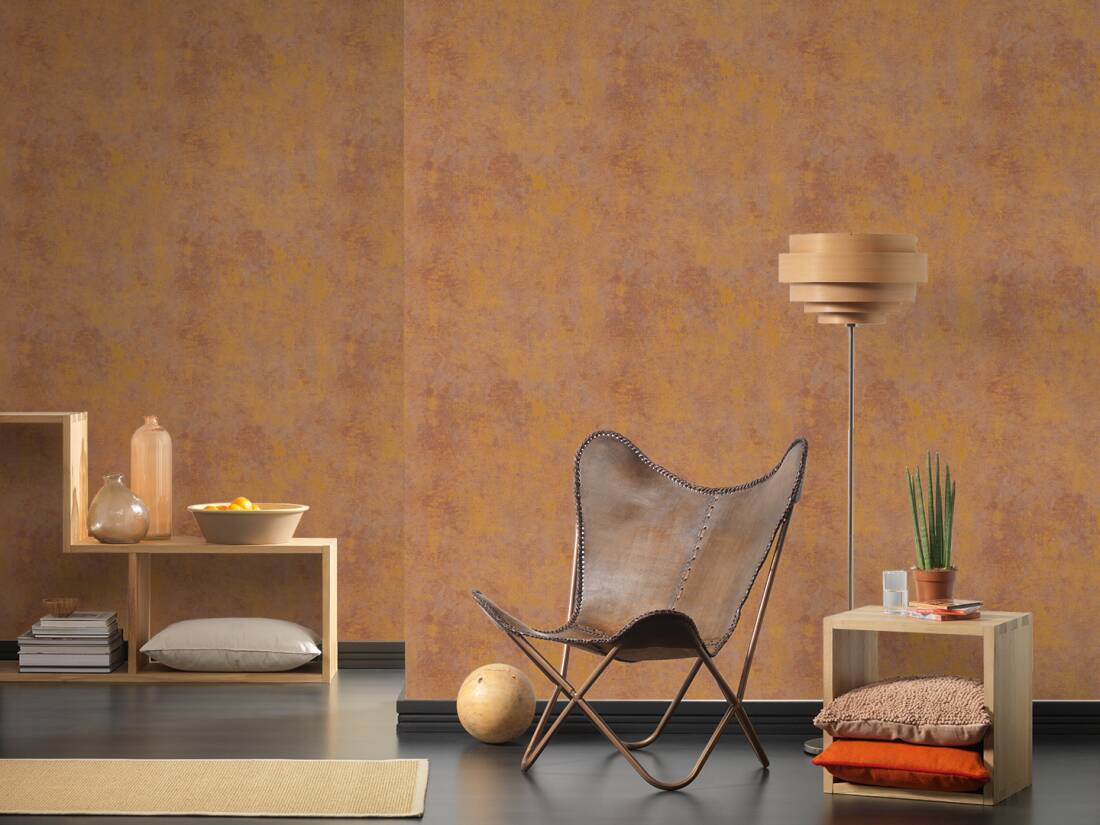 1100x825 Livingwalls Wallpaper «Uni, Brown, Gold, Metallic, Orange» 374253