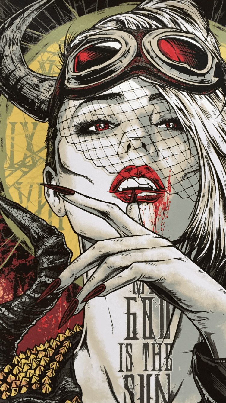 750x1334 Queens Of The Stone Age Vampyre Girl By Rhys Cooper Wallpaper & Background Download