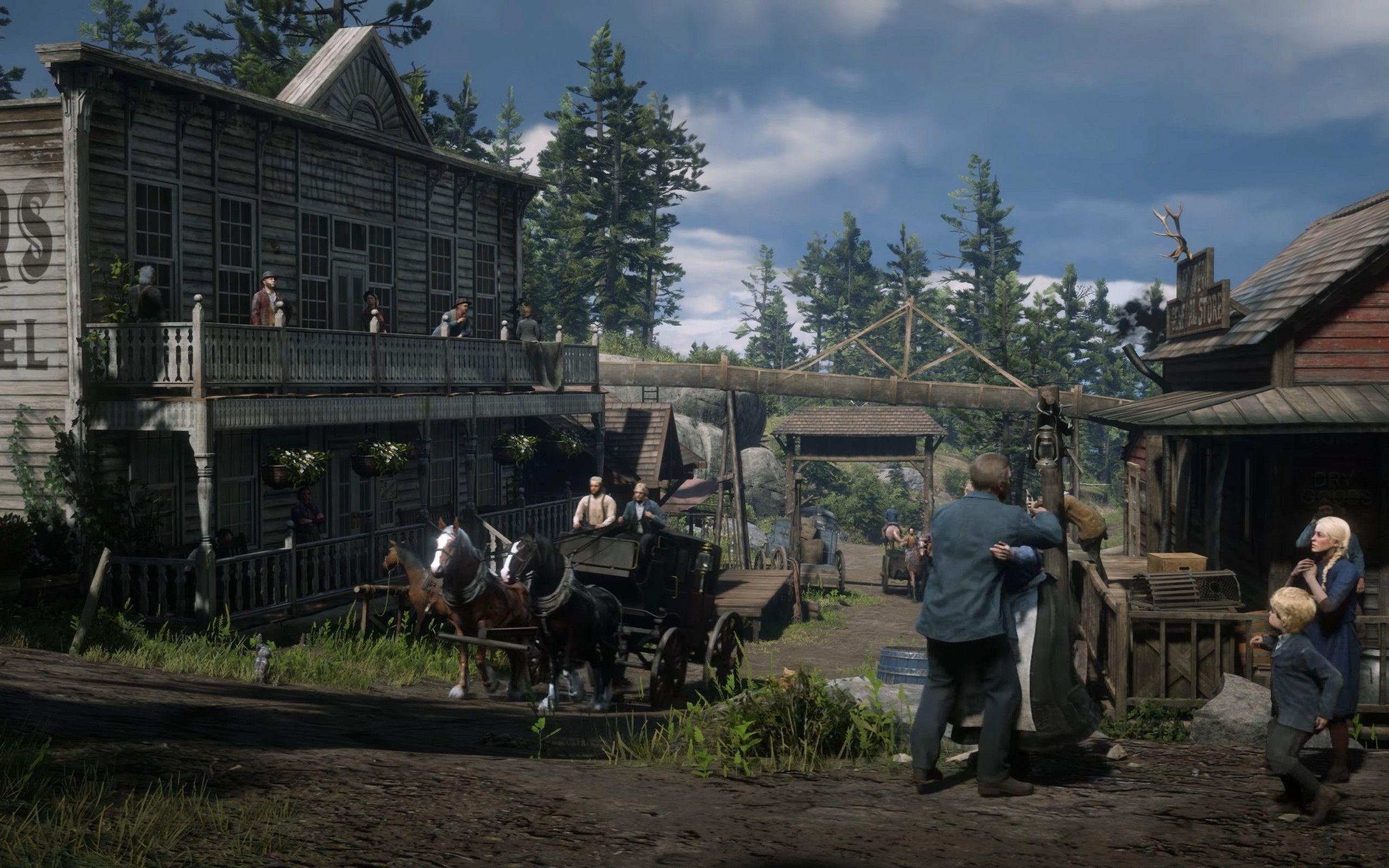 2560x1600 Download 2560x1600 Red Dead Redemption Village, People Wallpaper for MacBook Pro 13 inch