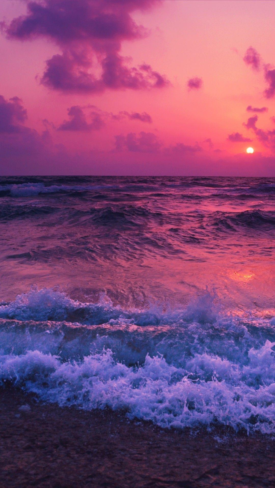 1080x1920 Aesthetic Sunset Pink Beach hình nền