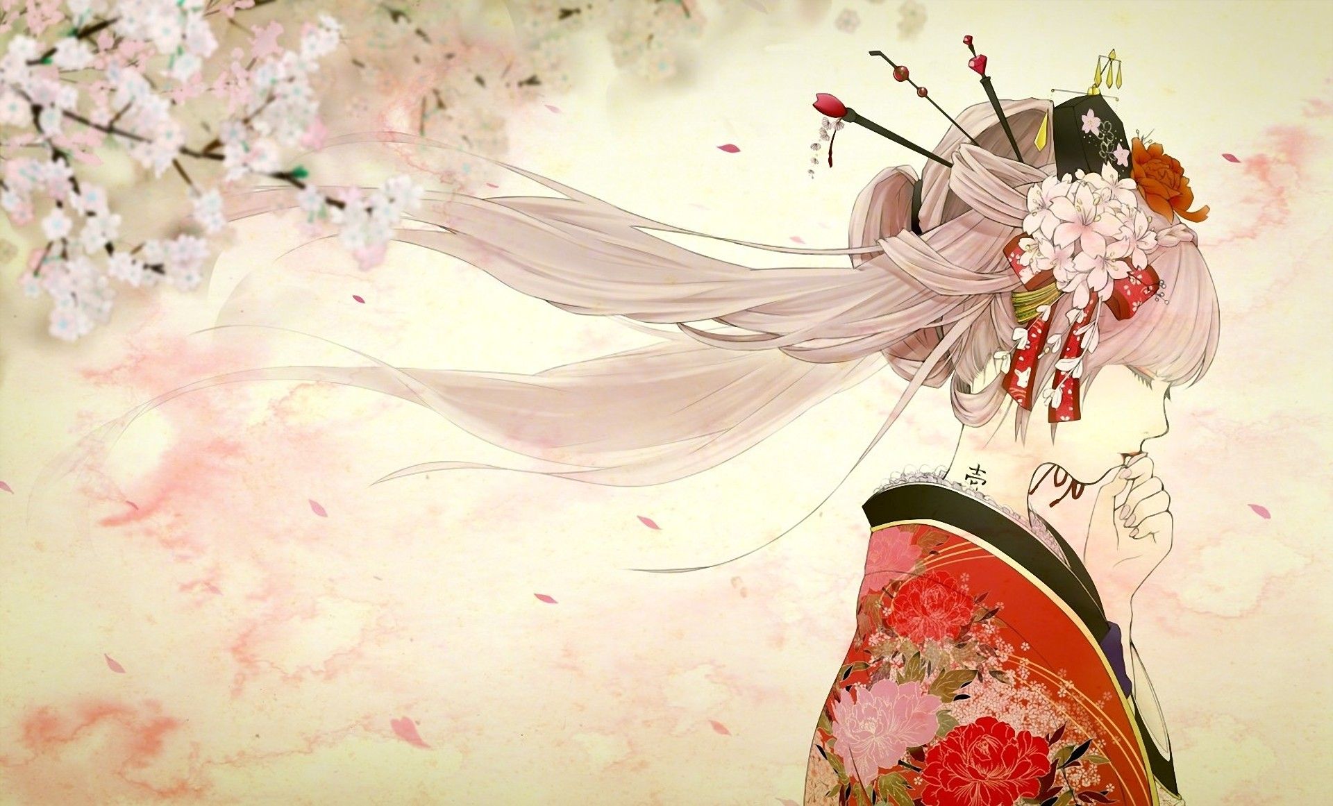 1920x1161 Phone wallpaper: Sakura, Drawing, Artistic, Asian, Flower, Kimono, Long Hair, Oriental, Pink Hair 843782
