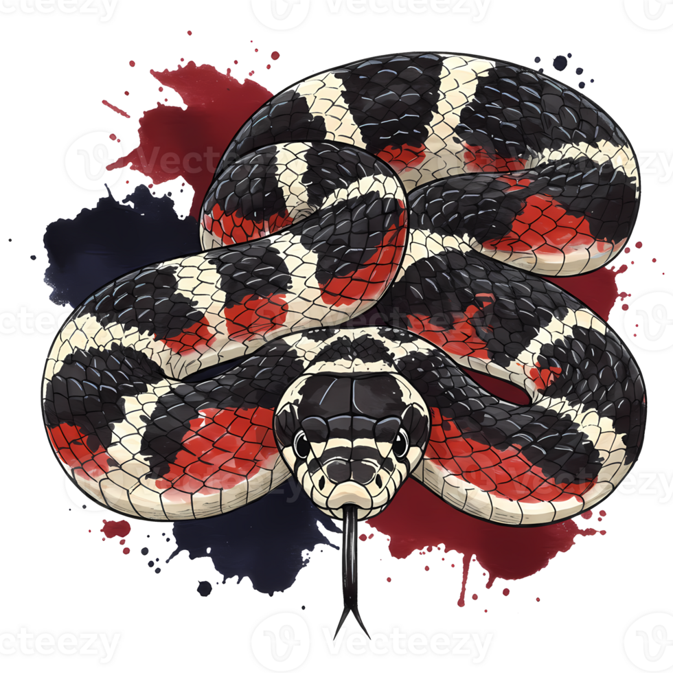 980x980 A vibrant artwork showcases a coiled milk snake with striking red and white bands, creating a visually appealing reptile design, transparent background 68066425 PNG