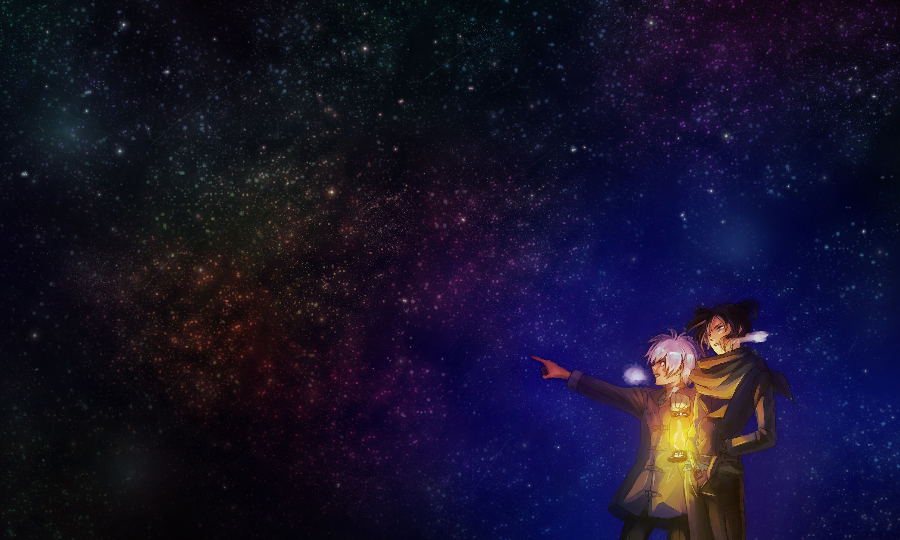 3000x1800 Wallpaper No. pair, guy, stars, the sky, night, shion, anime for mobile and desktop, section аниме, resolution 3000x1800