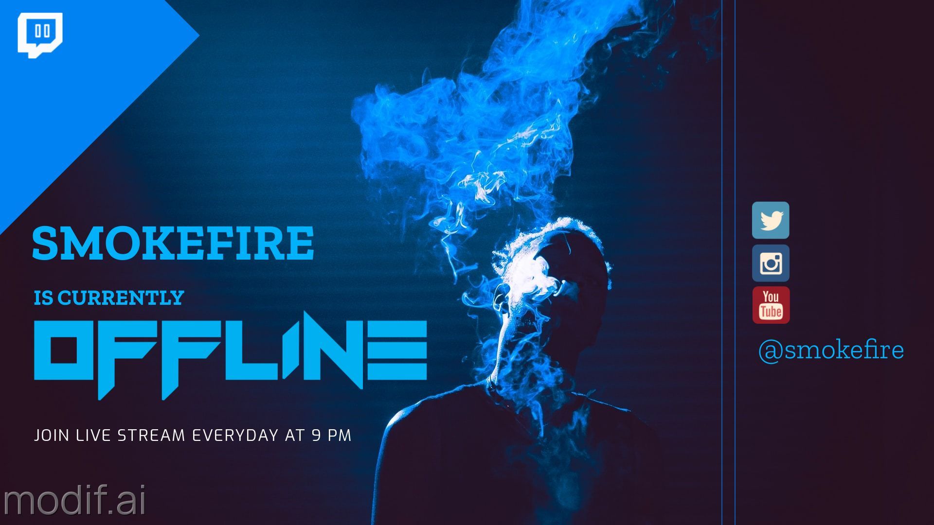 1920x1080 Blue Smoke Twitch Offline Banner