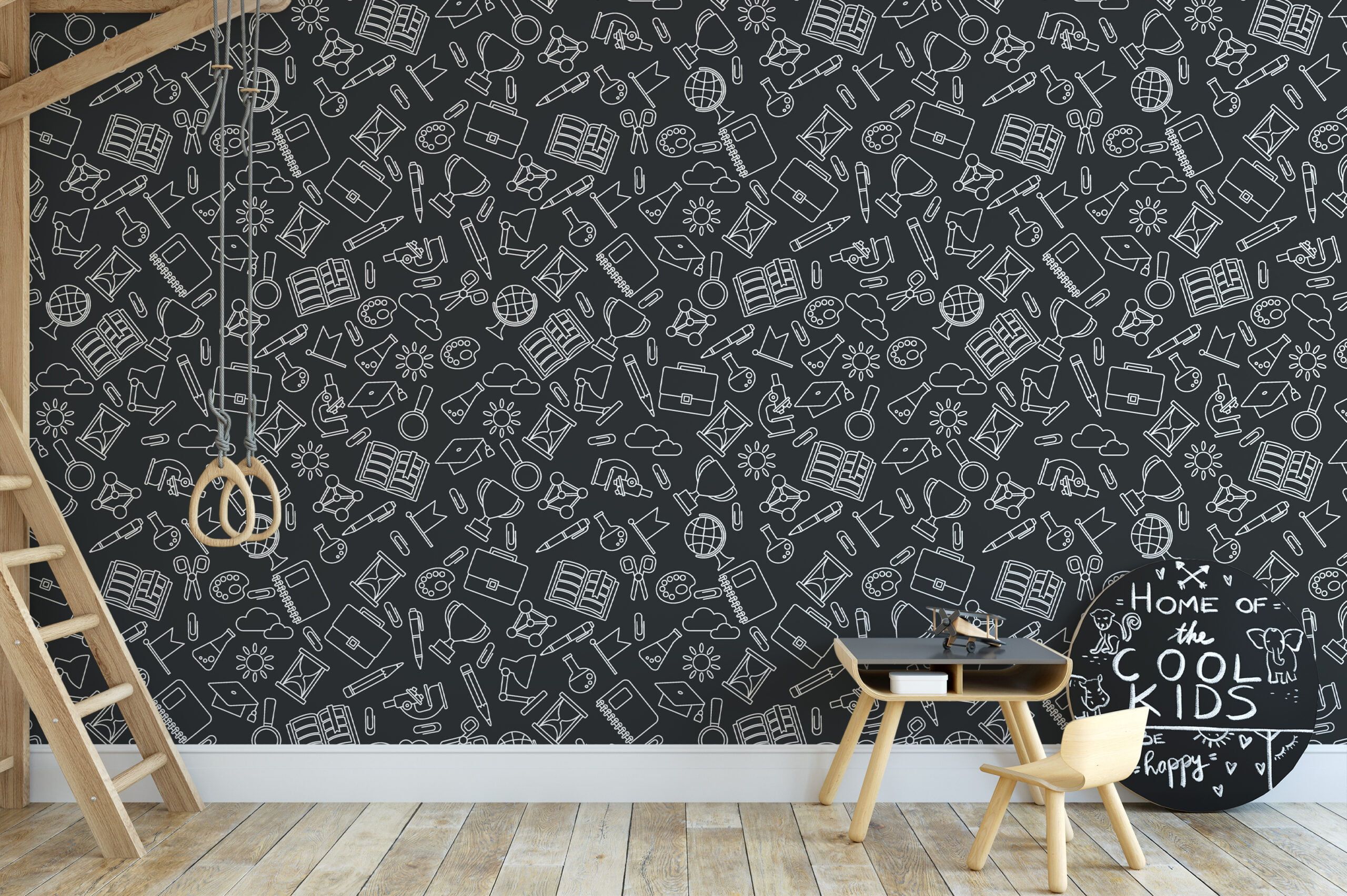 2560x1704 School Icon Kids Room Illustration Wallpaper, Educational Doodles Peel & Stick Wall Mural