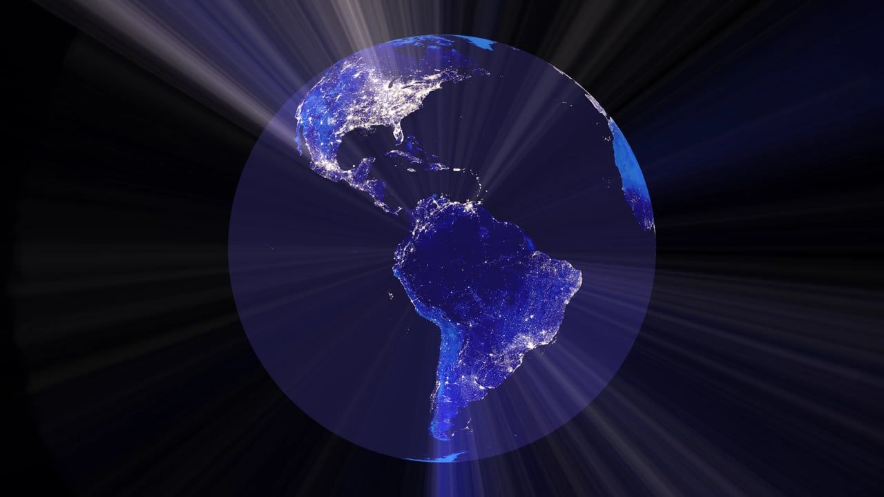 1280x720 Earth, Night, Beams, Globe