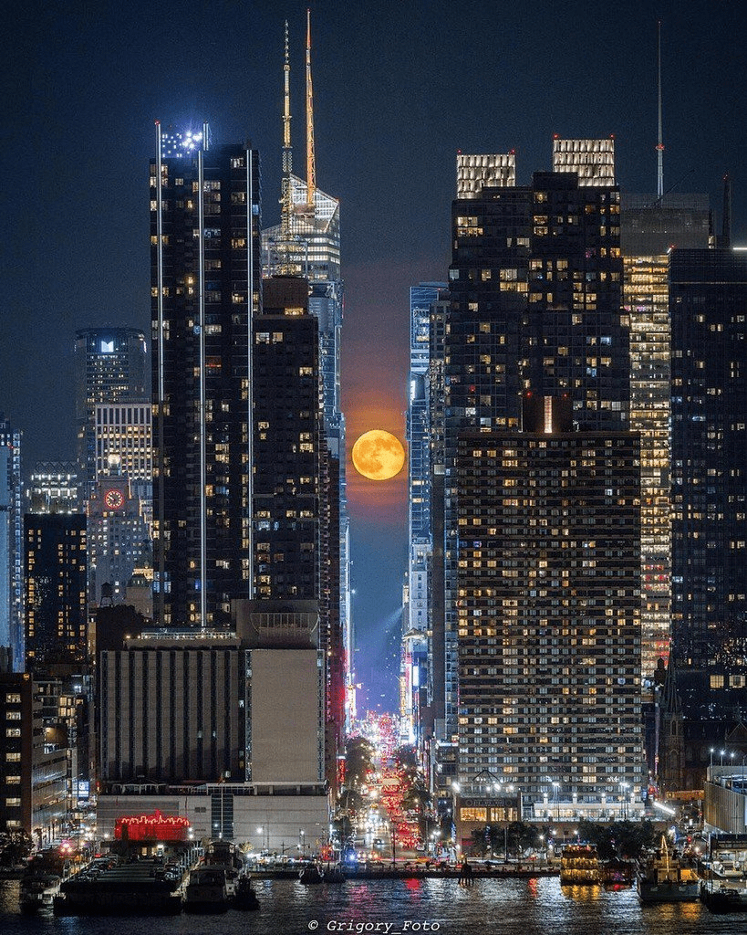 819x1024 NYC at night with a full moon. #NewYorkState. Nyc at night, New york night, New york photo