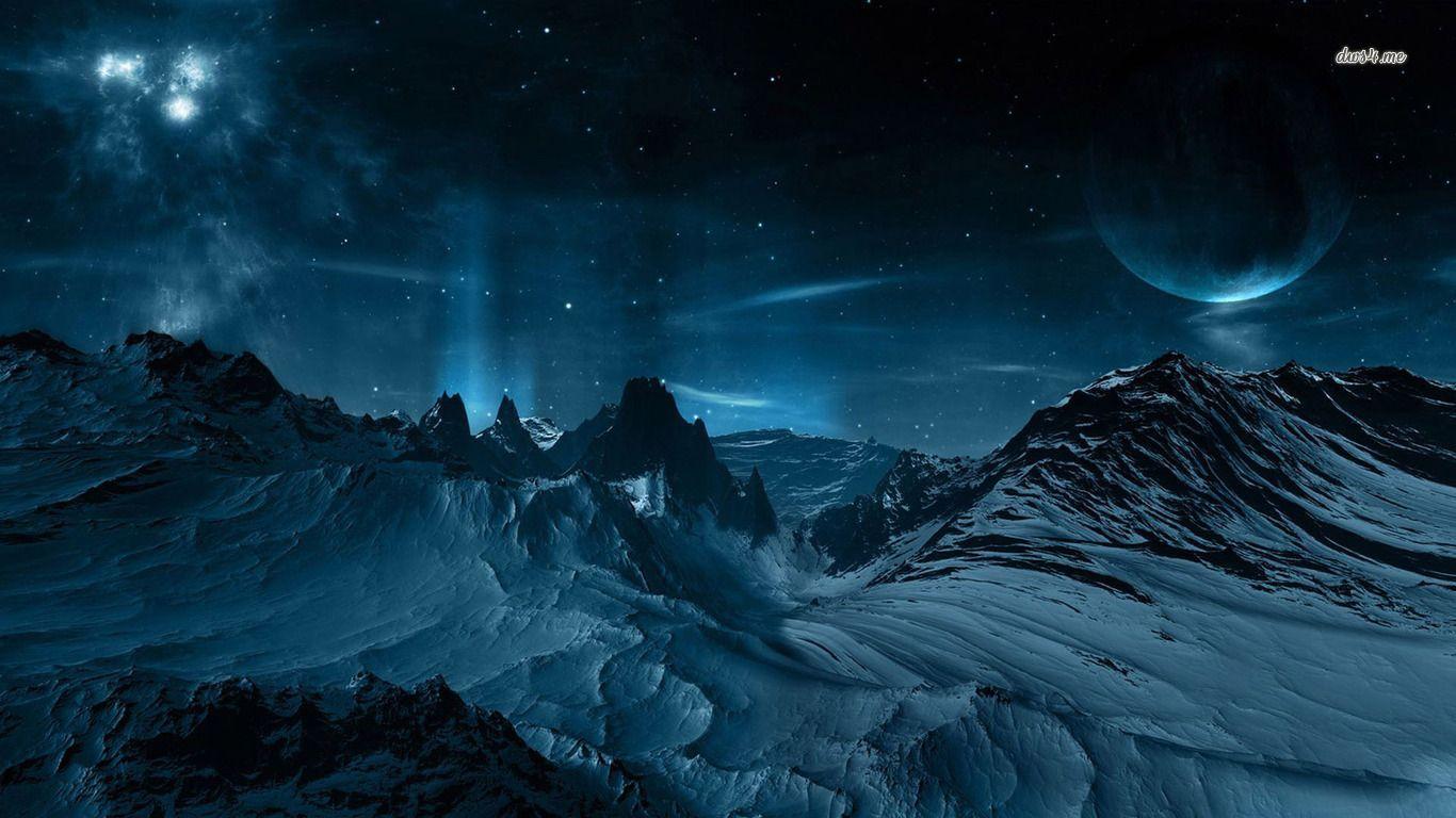 1366x768 Fantasy Snow Mountain. Night sky wallpaper wallpaper - Sci fi wallpaper, Night sky wallpaper, Landscape wallpaper