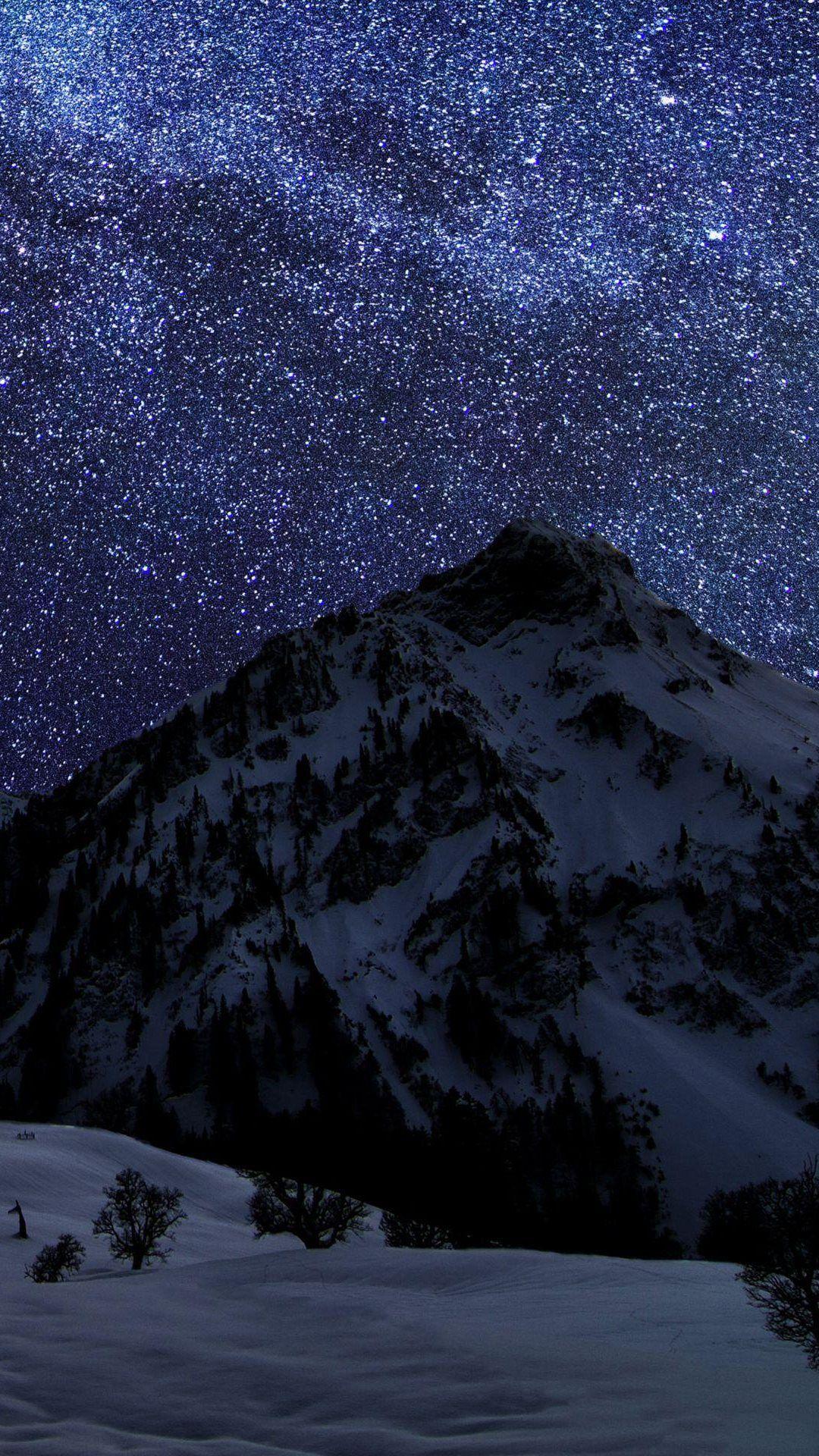 1080x1920 Snow Mountain Night Sky Stars. Android Wallpaper. Night sky wallpaper, Mountains at night, Night sky photography