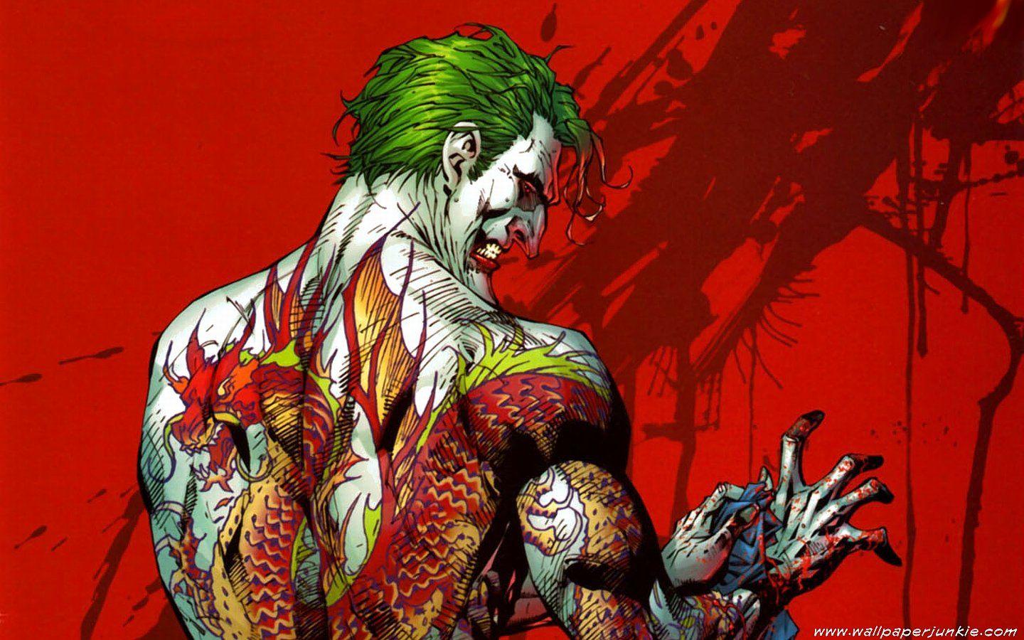 1440x900 DC Comics The Joker Green Hair Red Background Tattoos