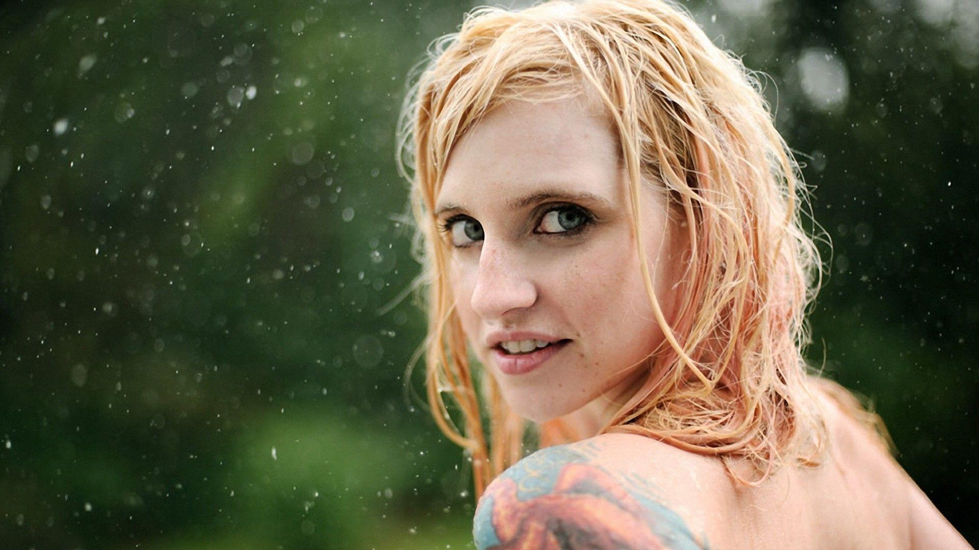 1920x1080 Download Wallpaper 1920x1080 Girl, Green Eyed, Tattoo, Hair, Wet HD