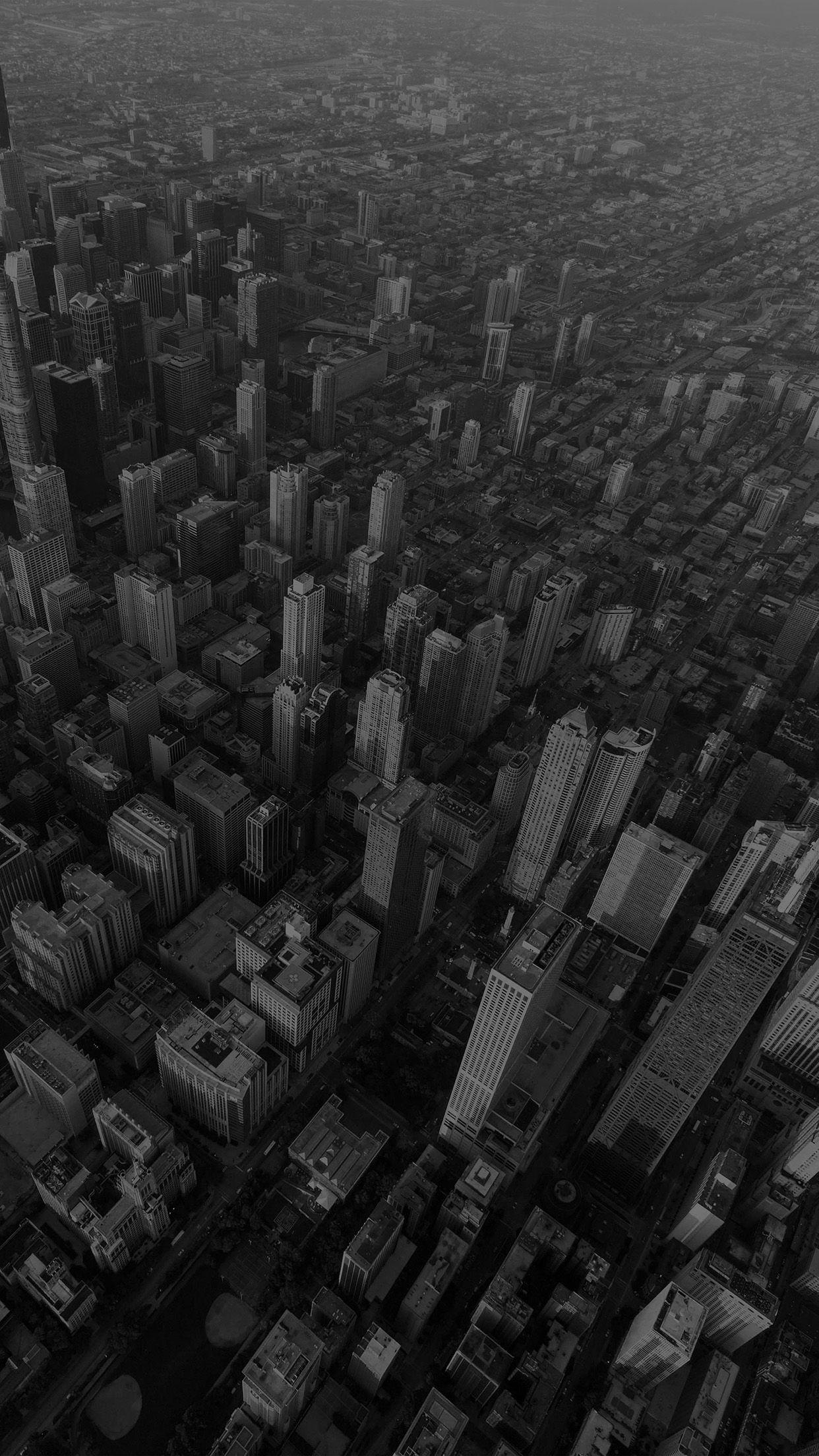 1242x2208 iPhone7 wallpaper. chicago city skyview building architecture blocks dark bw