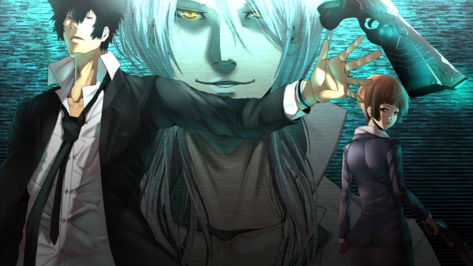 1920x1080 Tsunemori akane kougami shinya makishima shougo dominator wallpaper