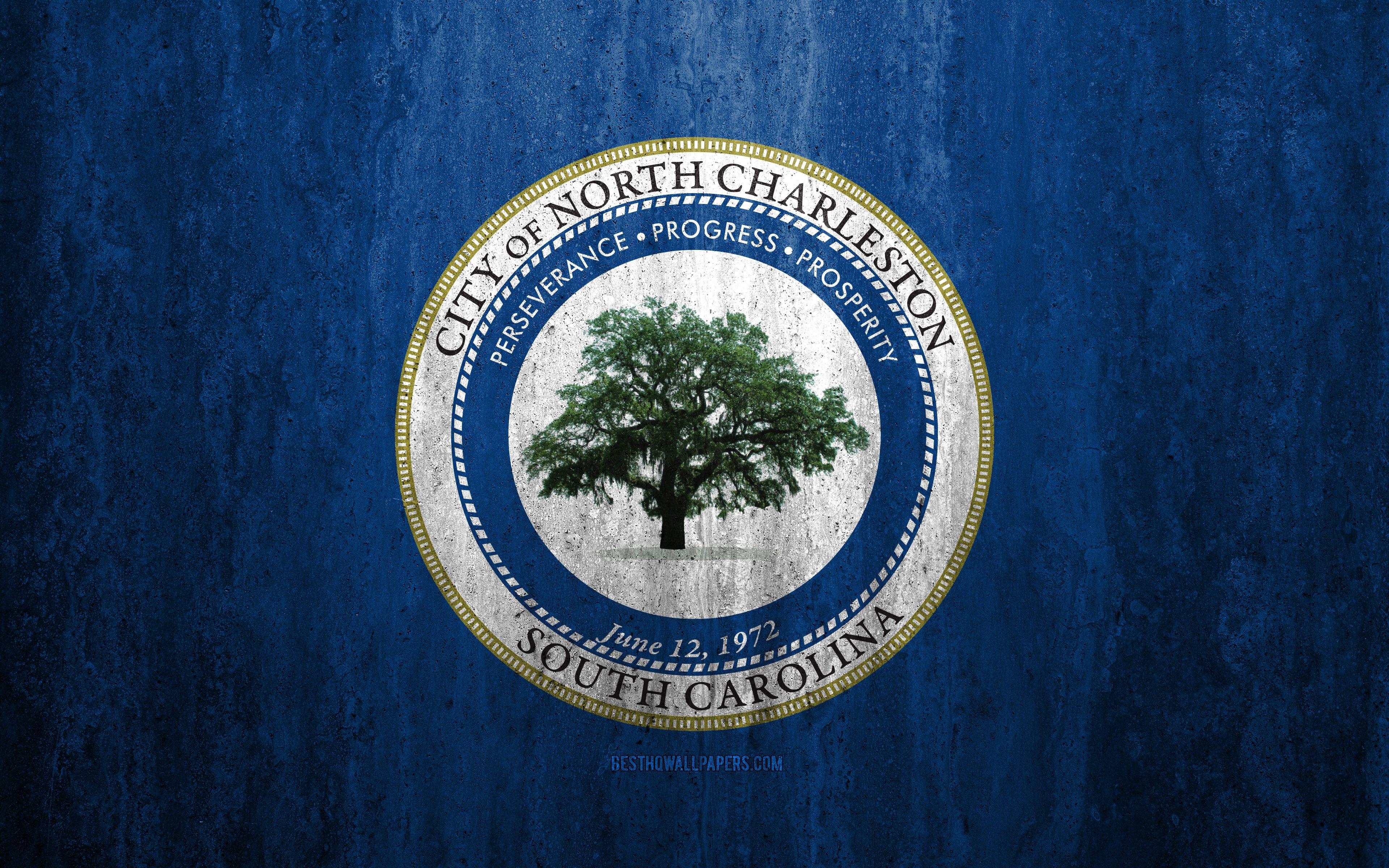 3840x2400 Download wallpaper Flag of North Charleston, South Carolina, 4k, stone background, American city, grunge flag, North Charleston, USA, North Charleston flag, grunge art, stone texture, flags of american cities for desktop with