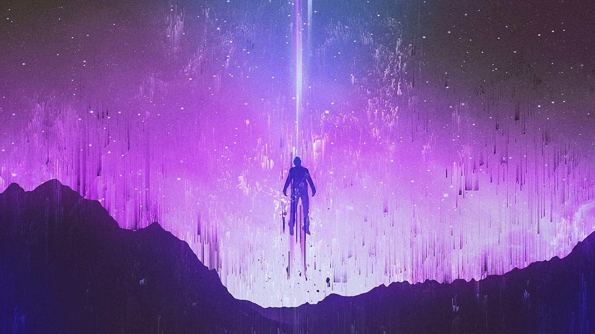 1920x1080 Desktop wallpaper silhouette, man, flight, glitch art, HD image, picture, background, 6249d5