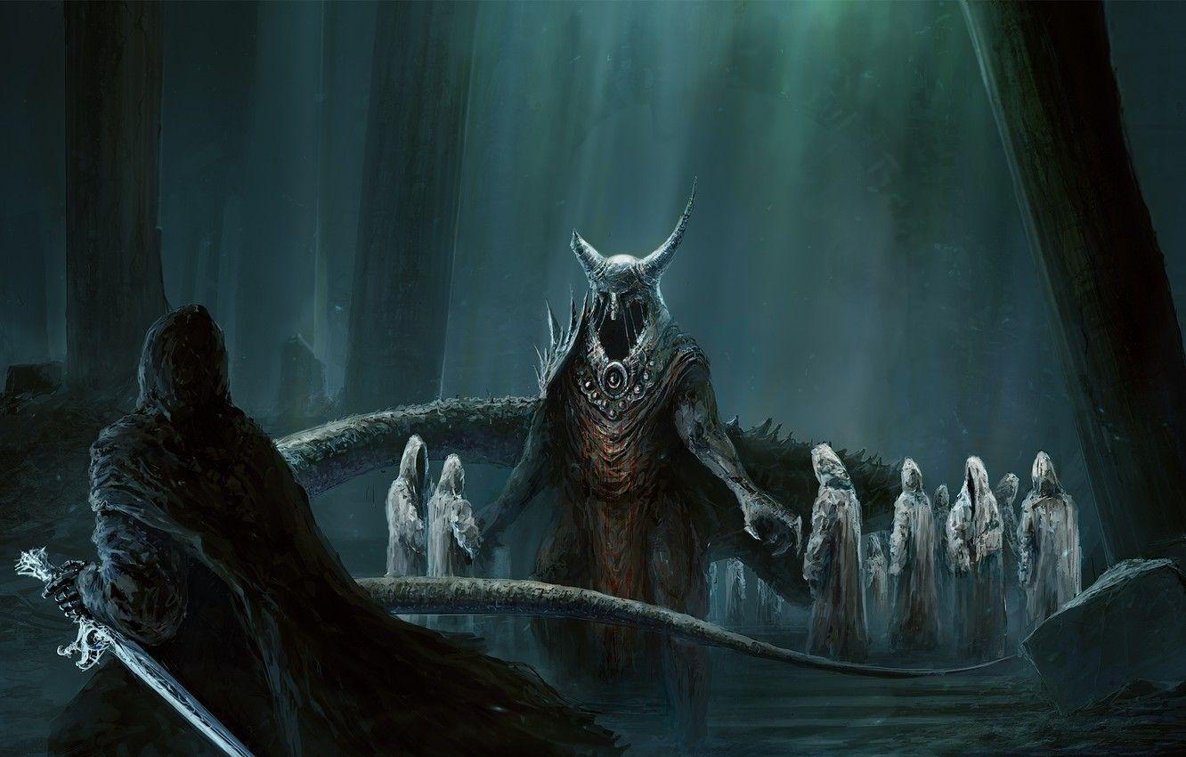 1332x850 Wallpaper Forest, Roots, Horns, Sword, Demons, Undead, Digital Art, ChrisCold, Sci Fi Image For Desktop, Section фантастика