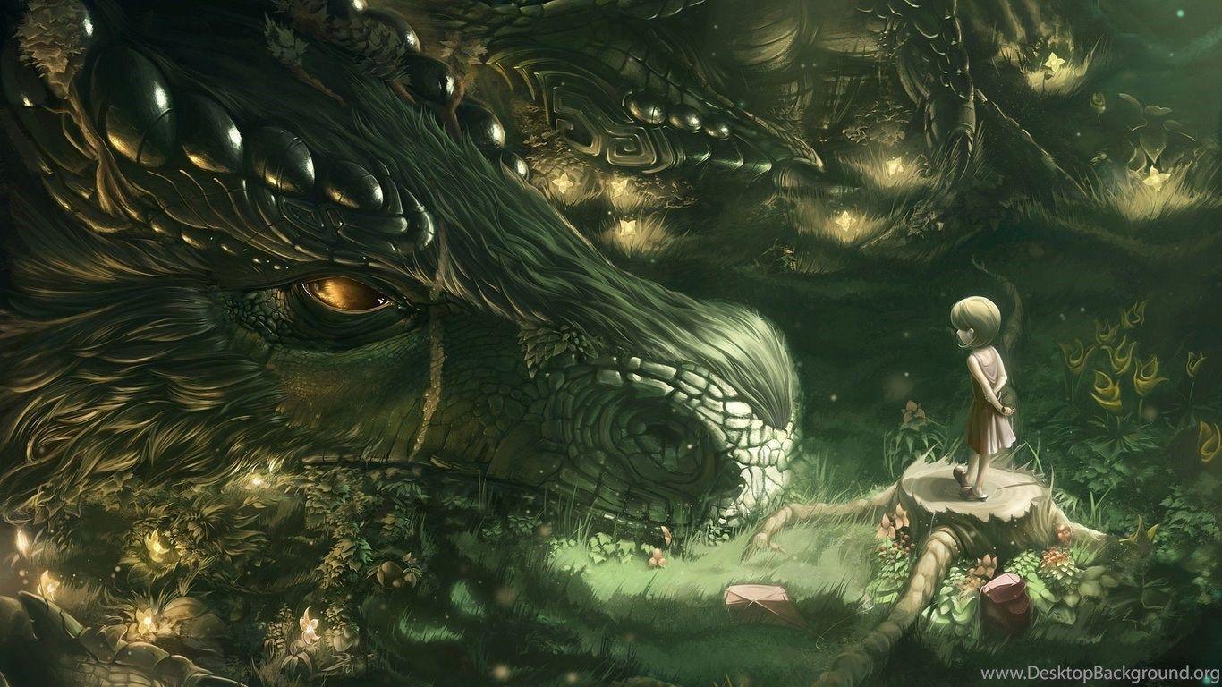 1366x768 Wallpaper Forest Dragon Girl Graphic Art Fantasy Sci Fi Photo. Desktop Background