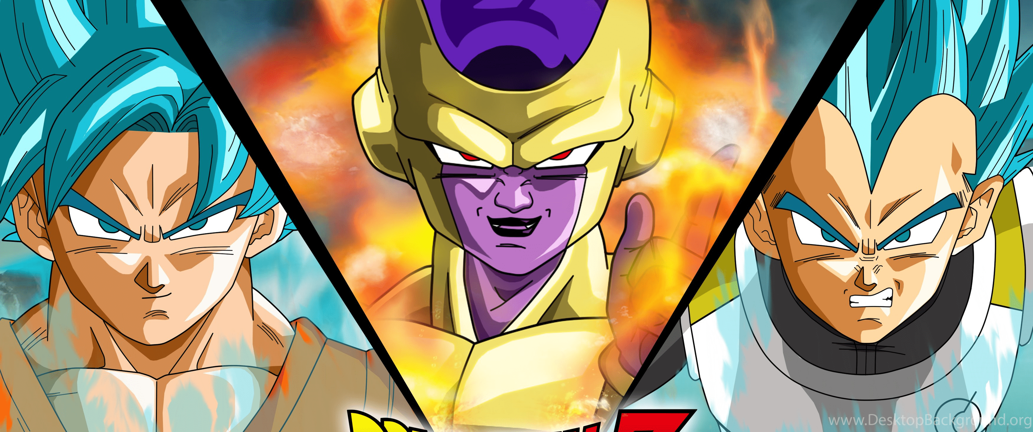 3440x1440 Goku And Vegeta SSJ God SSJ Vs Golden Freeza Computer Wallpaper. Desktop Background