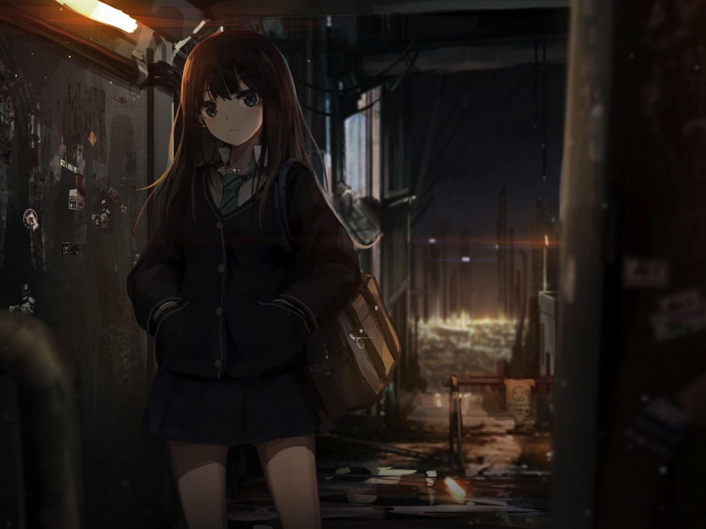1400x1050 Desktop Wallpaper Night, Anime Girl, Street, HD Image, Picture, Background, 9ab50e