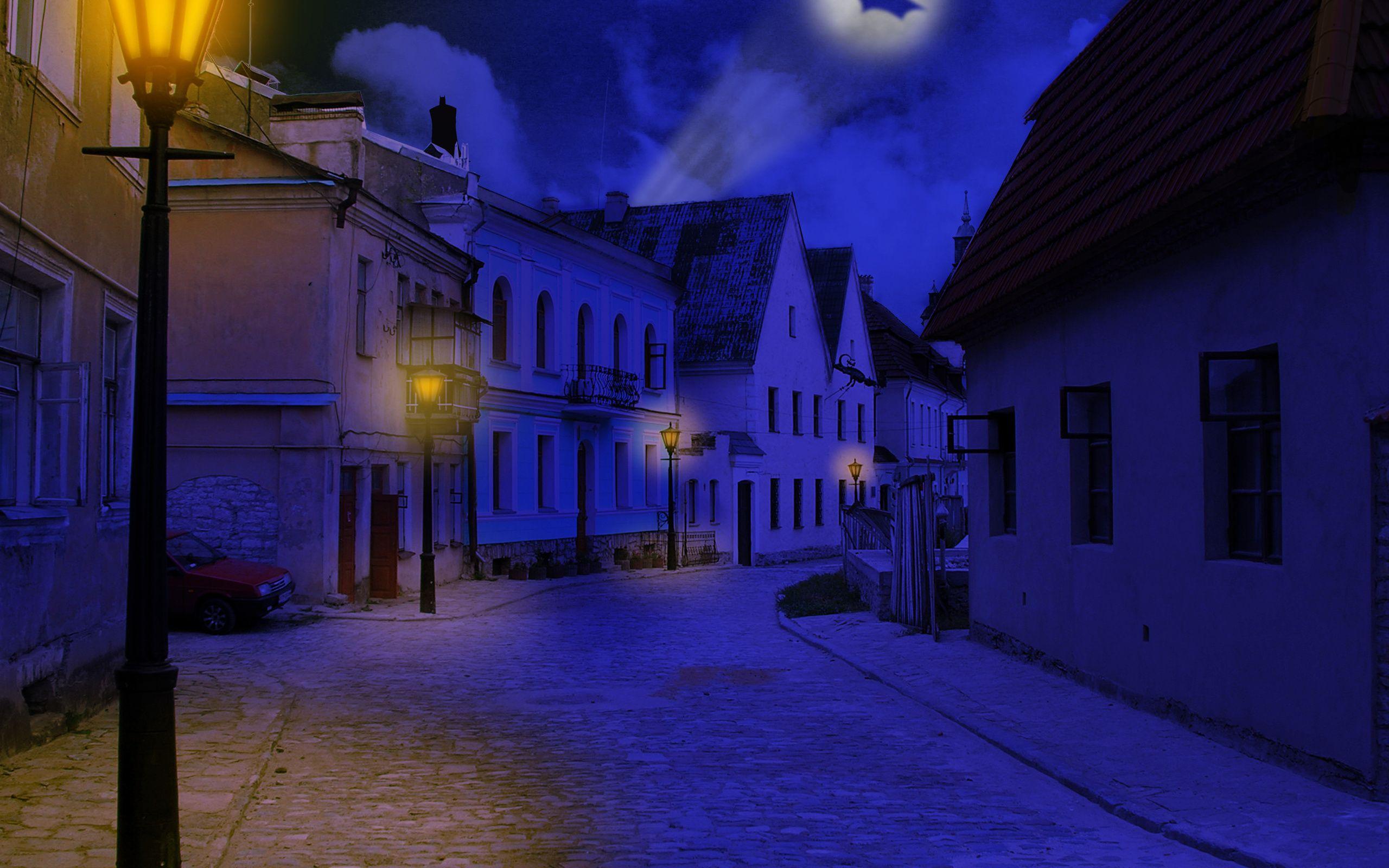 2560x1600 Wallpaper city, street, lantern, night, house desktop wallpaper World