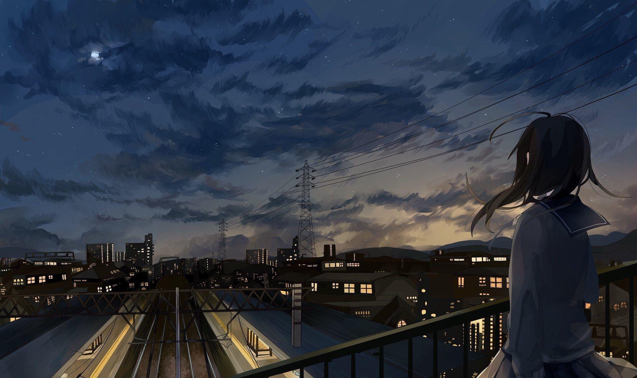 2048x1214 Anime Wallpaper Night City