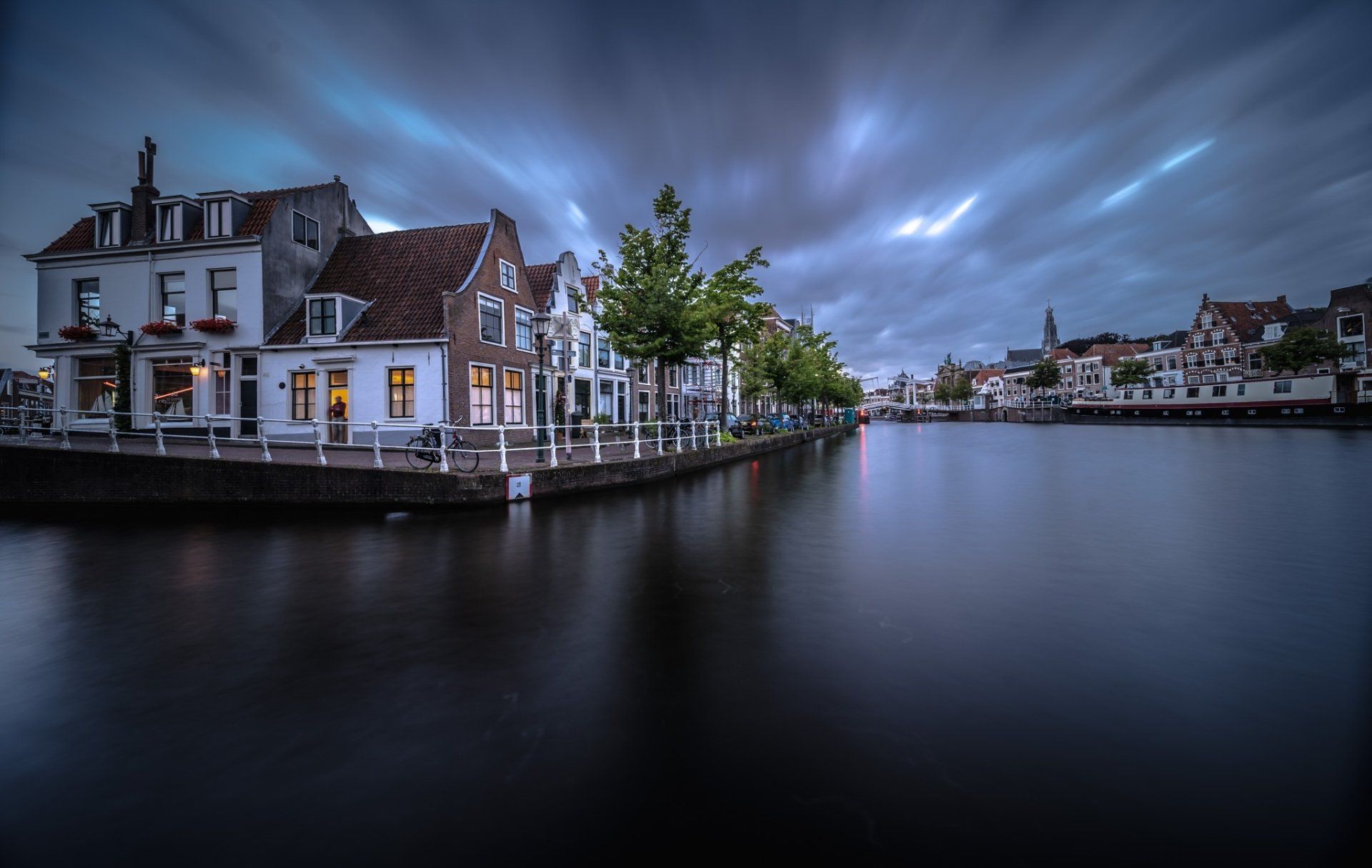 1920x1215 Haarlem Twilight: Man Made Dutch Riverfront Homesx1296