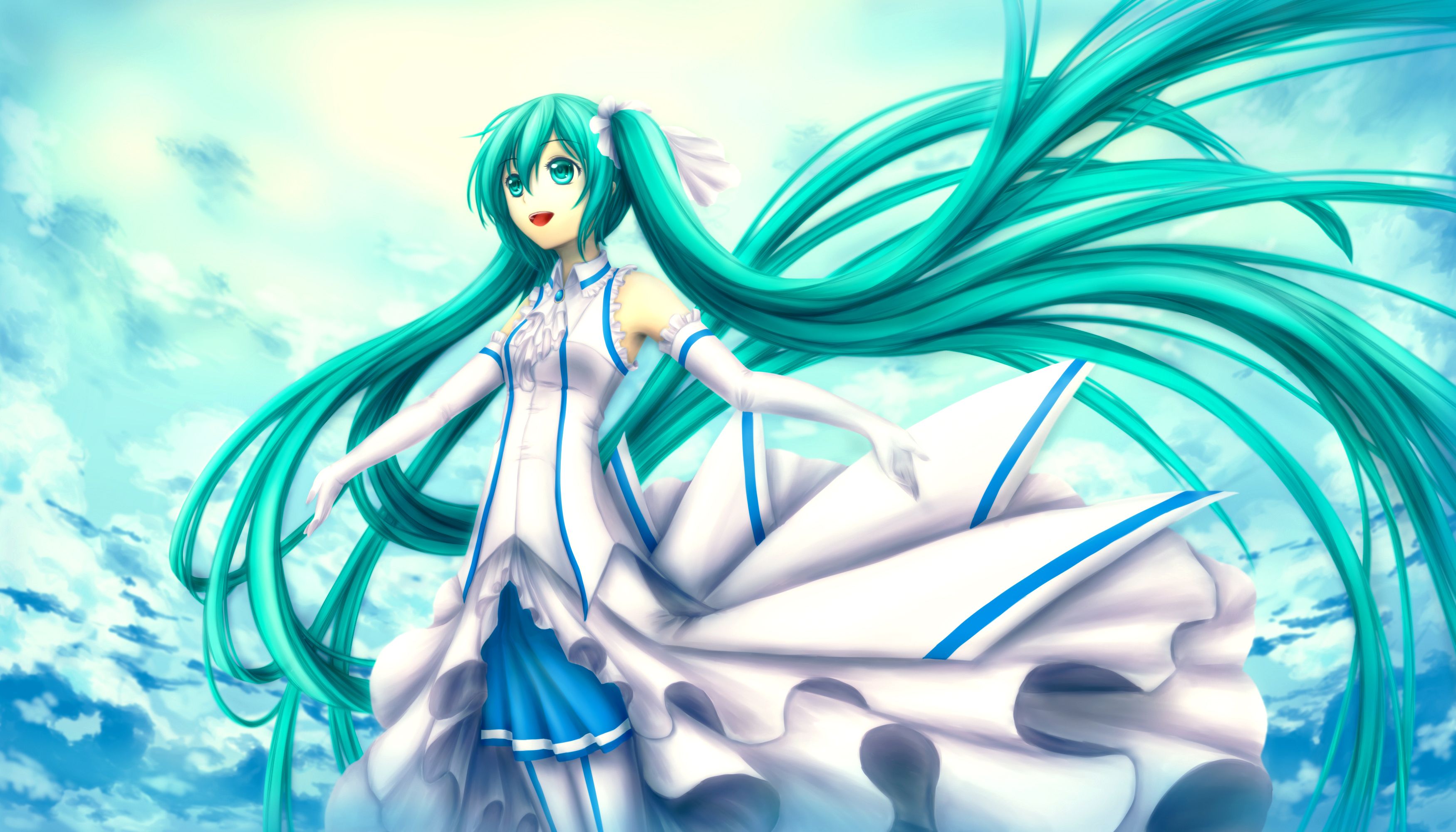 3500x2000 Wallpaper art, Hatune Miku, hair, girl, the sky, clouds, vocaloid, Vocaloid for mobile and desktop, section прочее, resolution 3500x2000