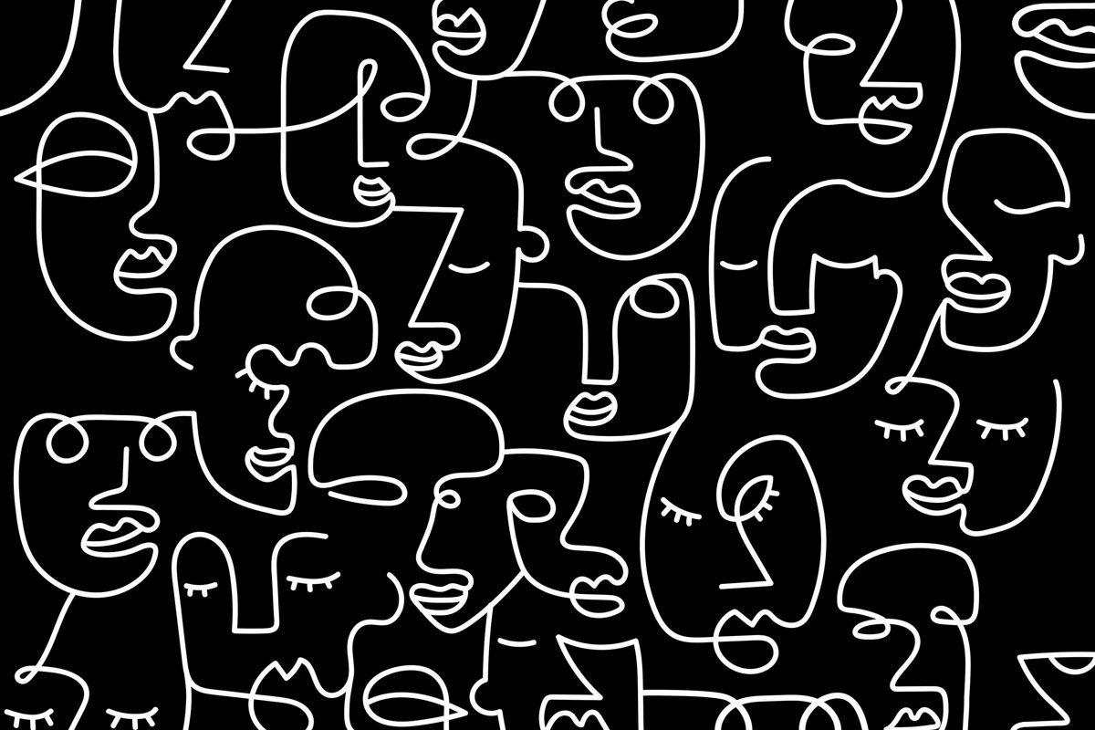 1200x800 Black Abstract Line Faces Wall Mural