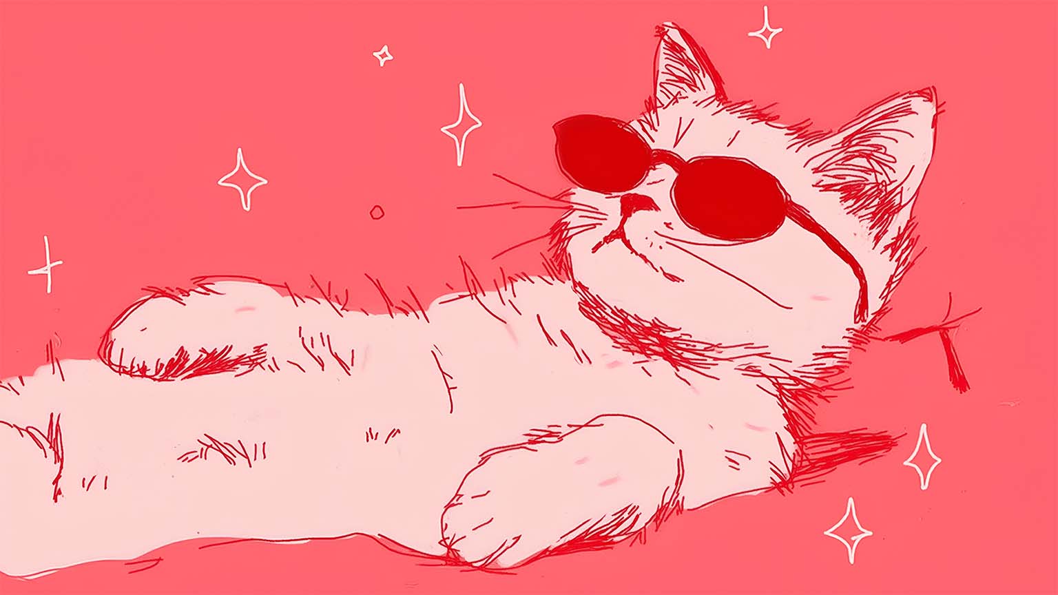 1536x864 Minimalistic Cat Line Art Desktop Wallpaper in HD & 4K