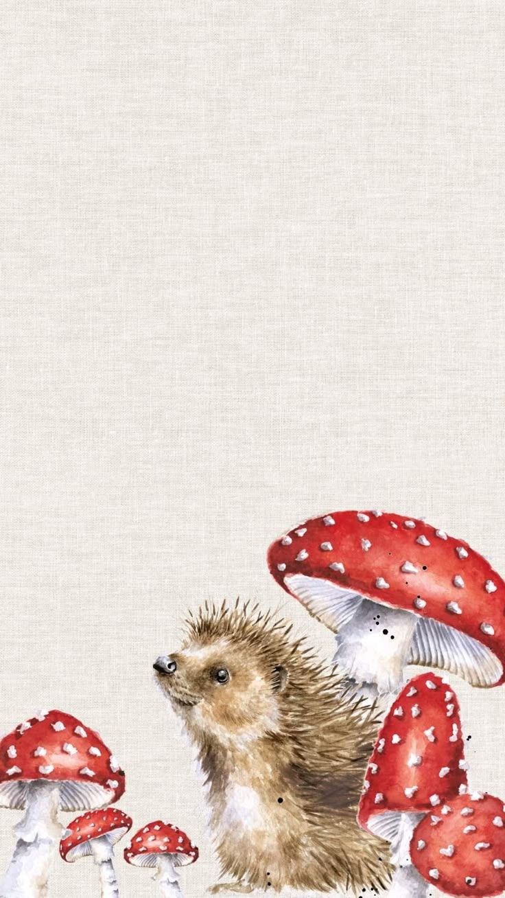 736x1308 Hedgehog and Mushroom Phone Wallpaper. Igel bilder, Osterhase malen, Herbst illustration