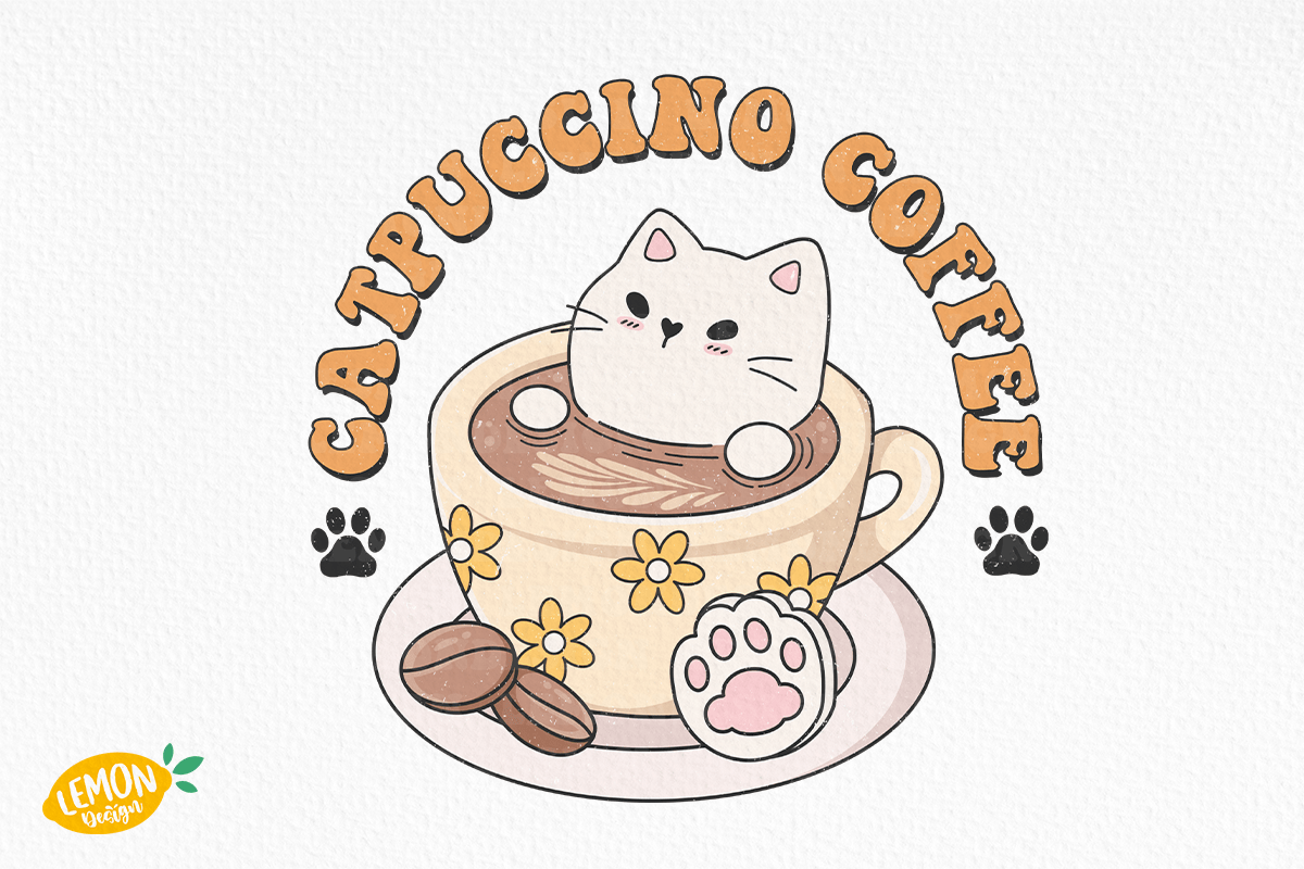 1200x800 Catpuccino Cat Coffee PNG Sublimation Graphic by Lemon.design · Creative Fabrica